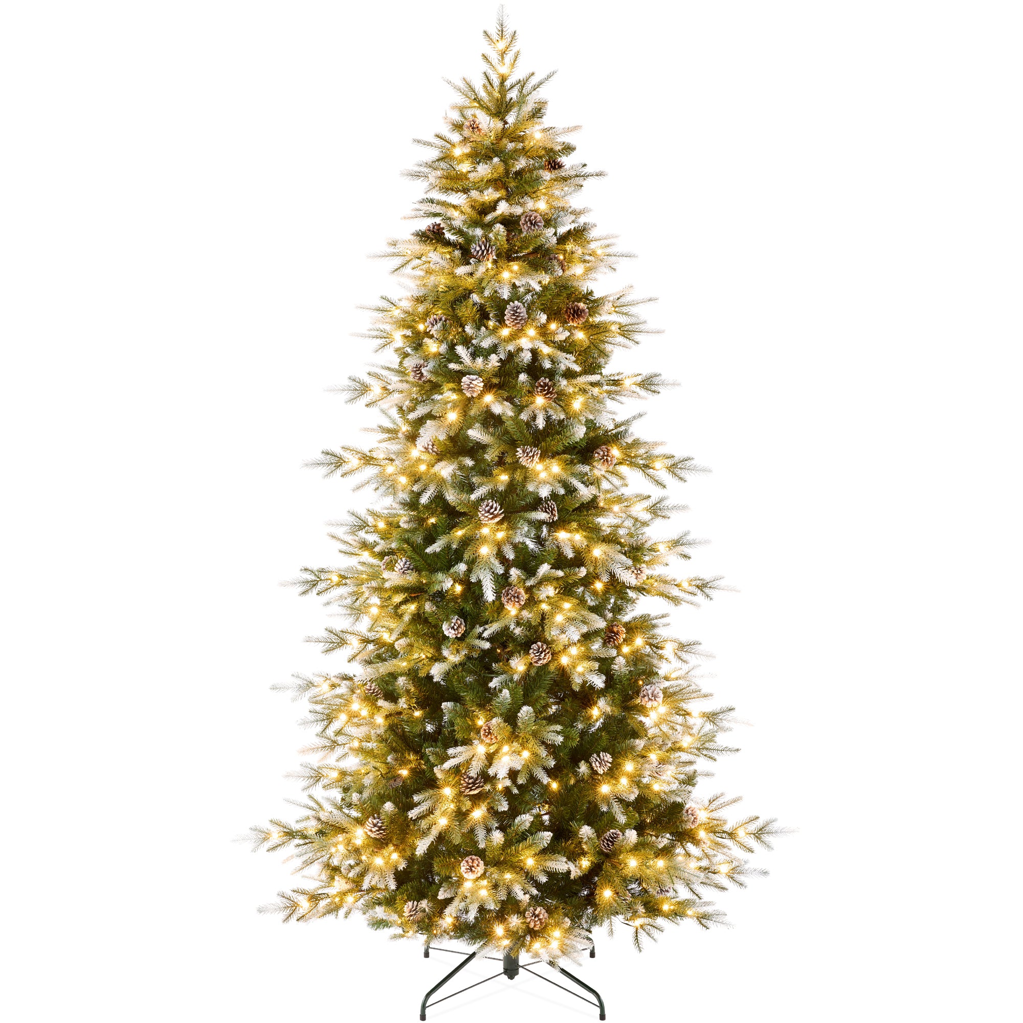 Pre-Lit Artificial Flocked Slim Aspen Noble Fir Christmas Tree w/ Stand