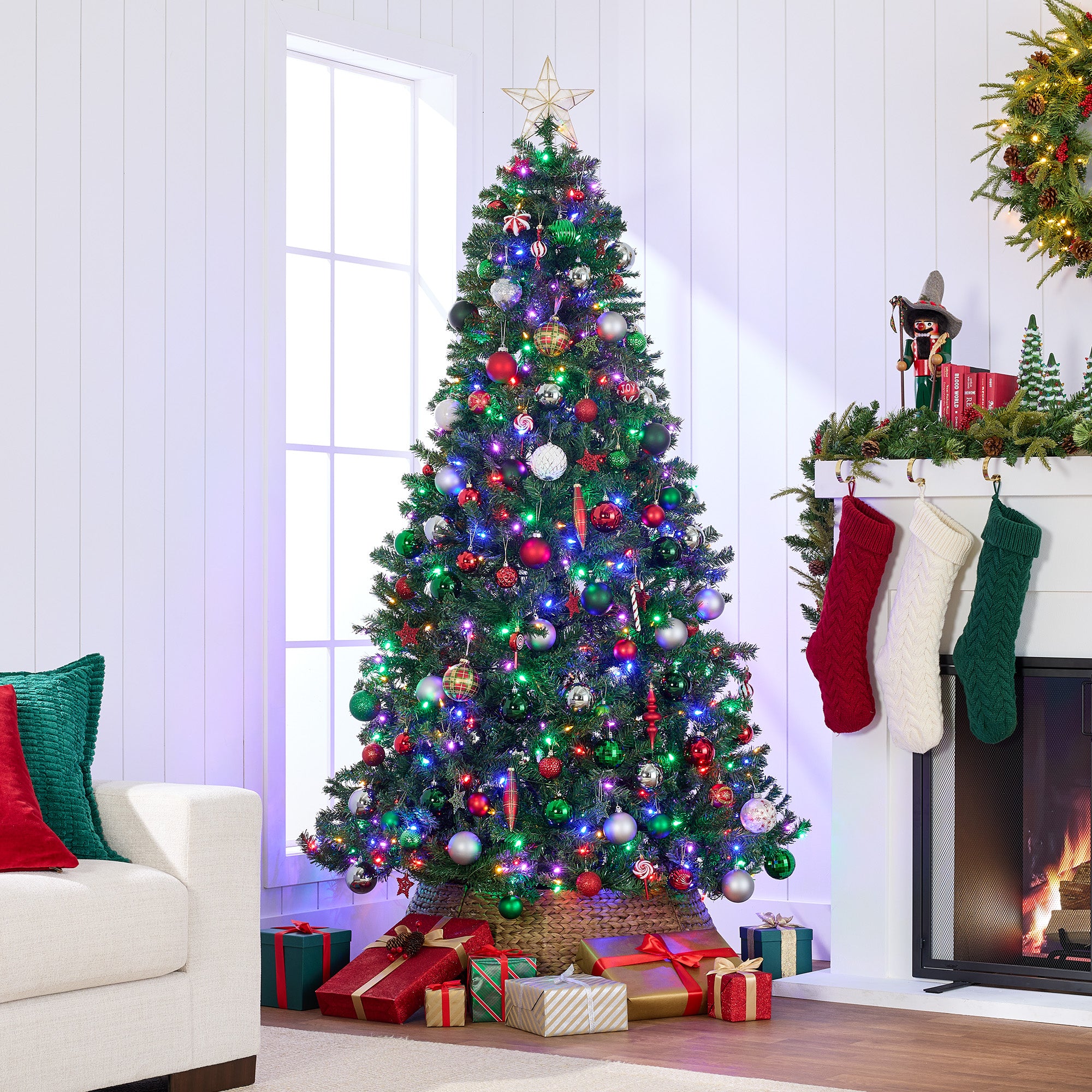 Pre-Lit Artificial Spruce Christmas Tree w/ Multicolored LED