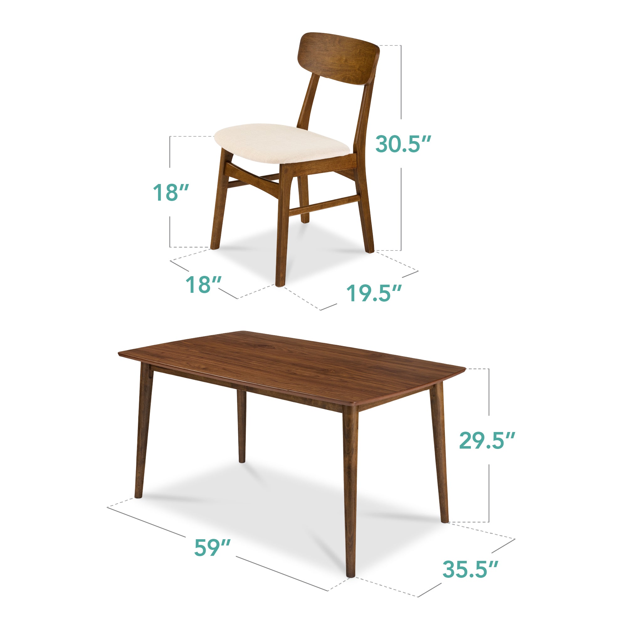 7-Piece Mid-Century Modern Dining Set, Wood Upholstered w/ 6