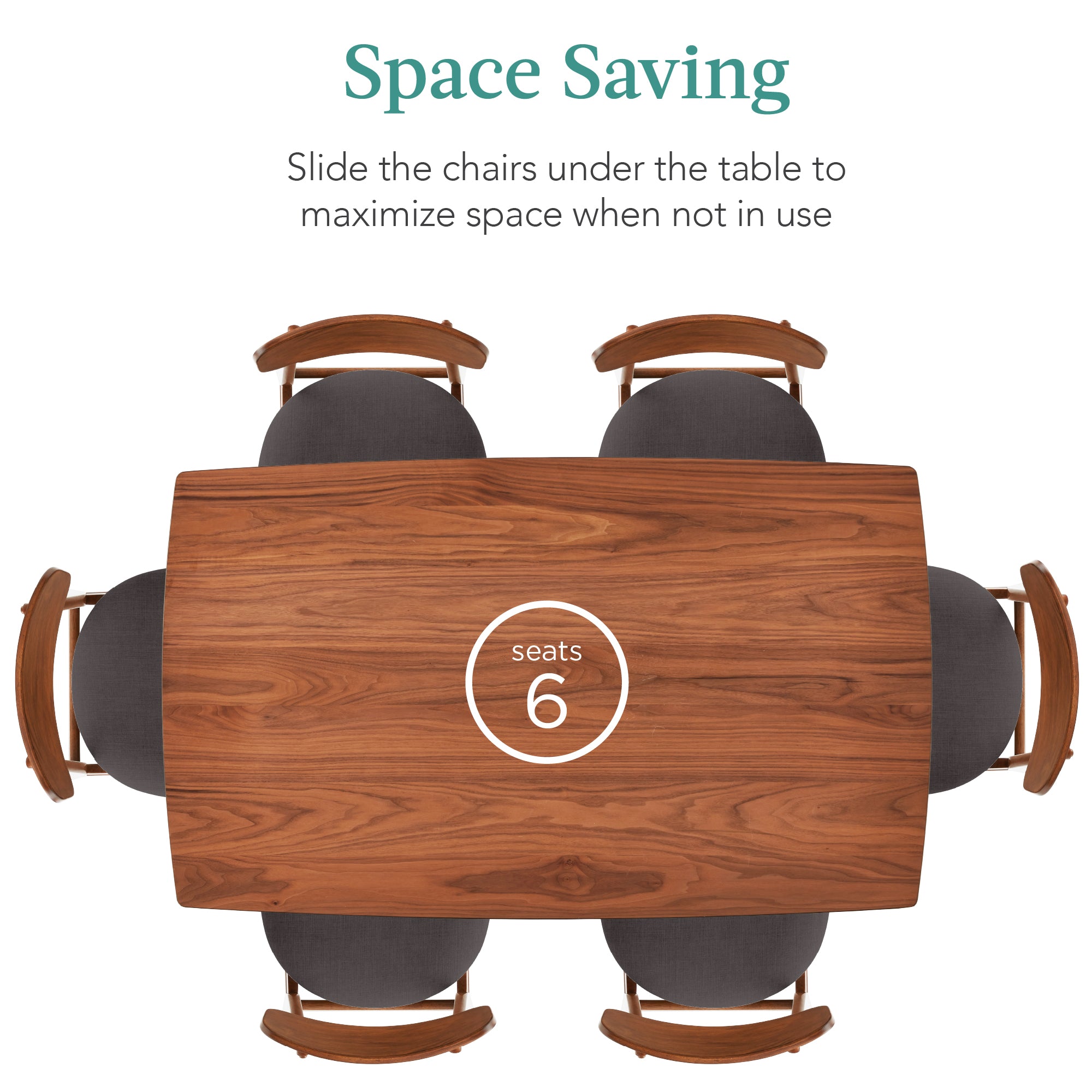 7-Piece Mid-Century Modern Dining Set, Wood Upholstered w/ 6