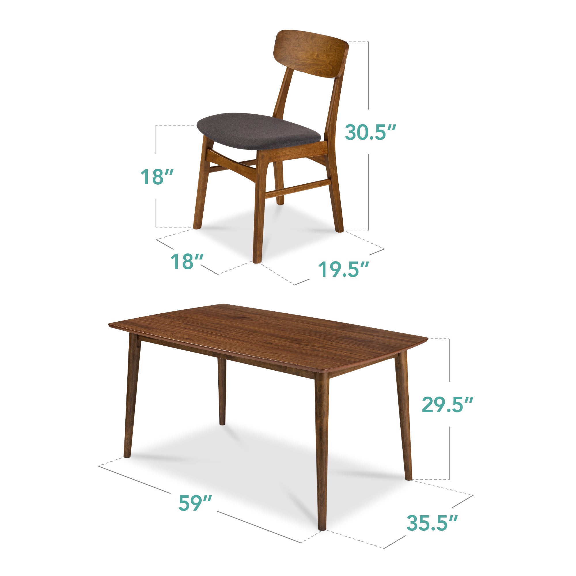 7-Piece Mid-Century Modern Dining Set, Wood Upholstered w/ 6