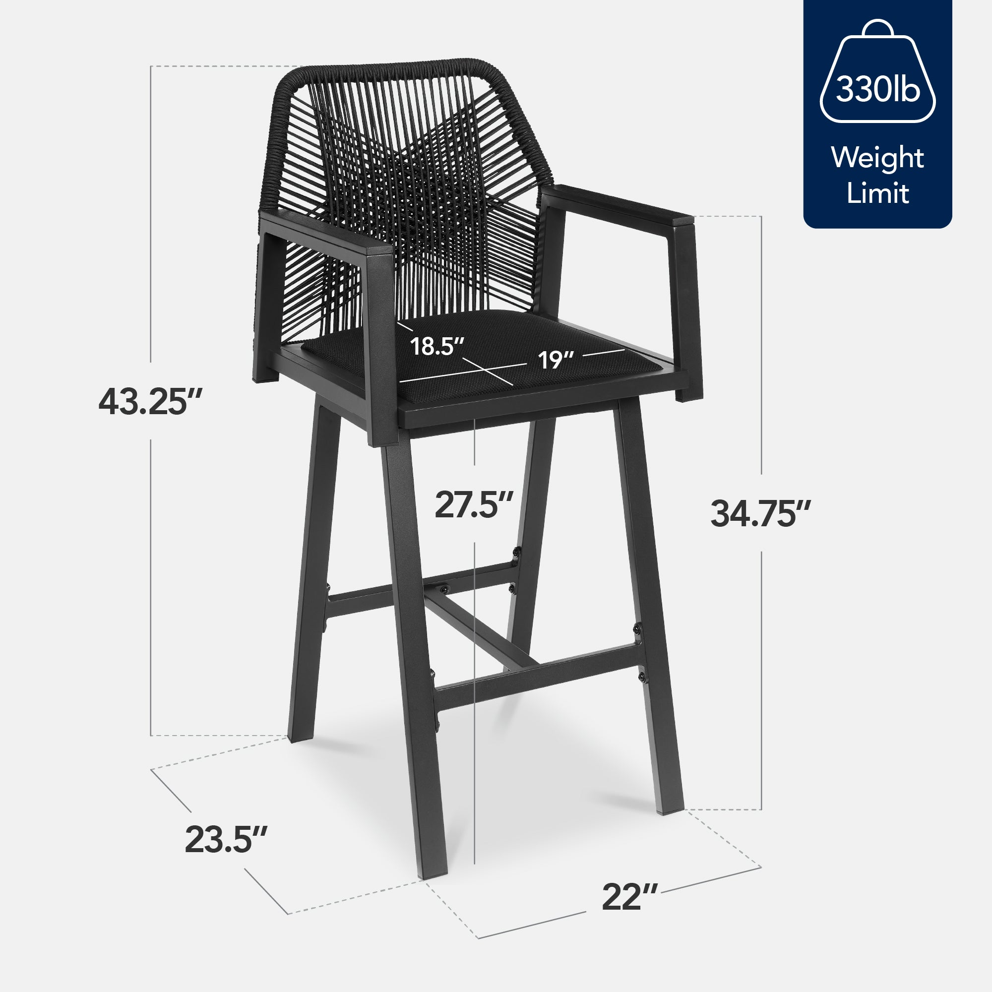 Set of 2 Indoor/Outdoor Aluminum Swivel Barstools with Arms All-Weather Rope