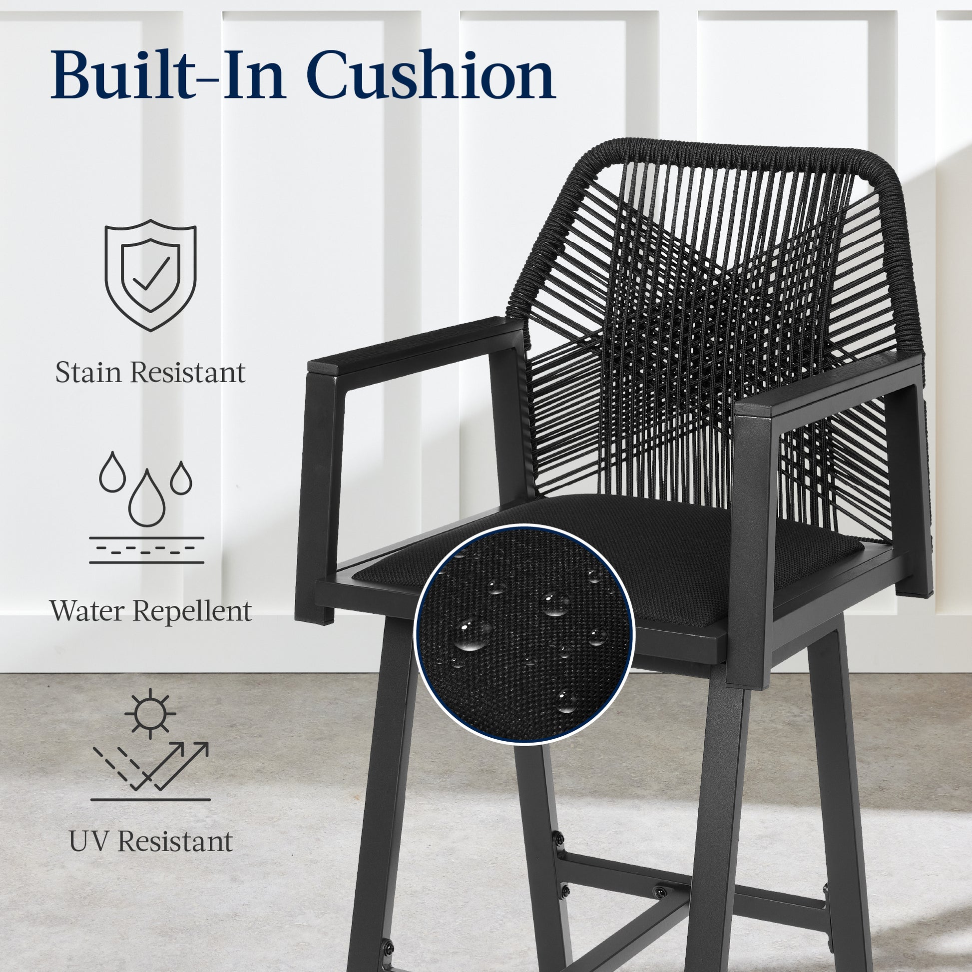 Set of 2 Indoor/Outdoor Aluminum Swivel Barstools with Arms All-Weather Rope