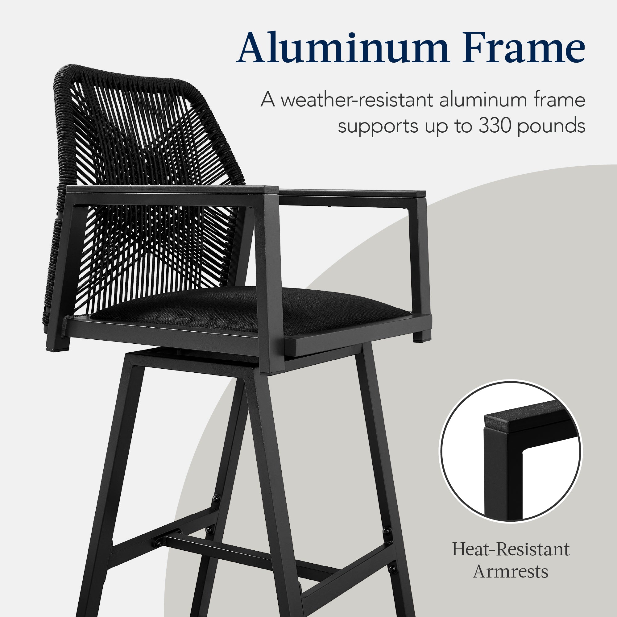 Set of 2 Indoor/Outdoor Aluminum Swivel Barstools with Arms All-Weather Rope