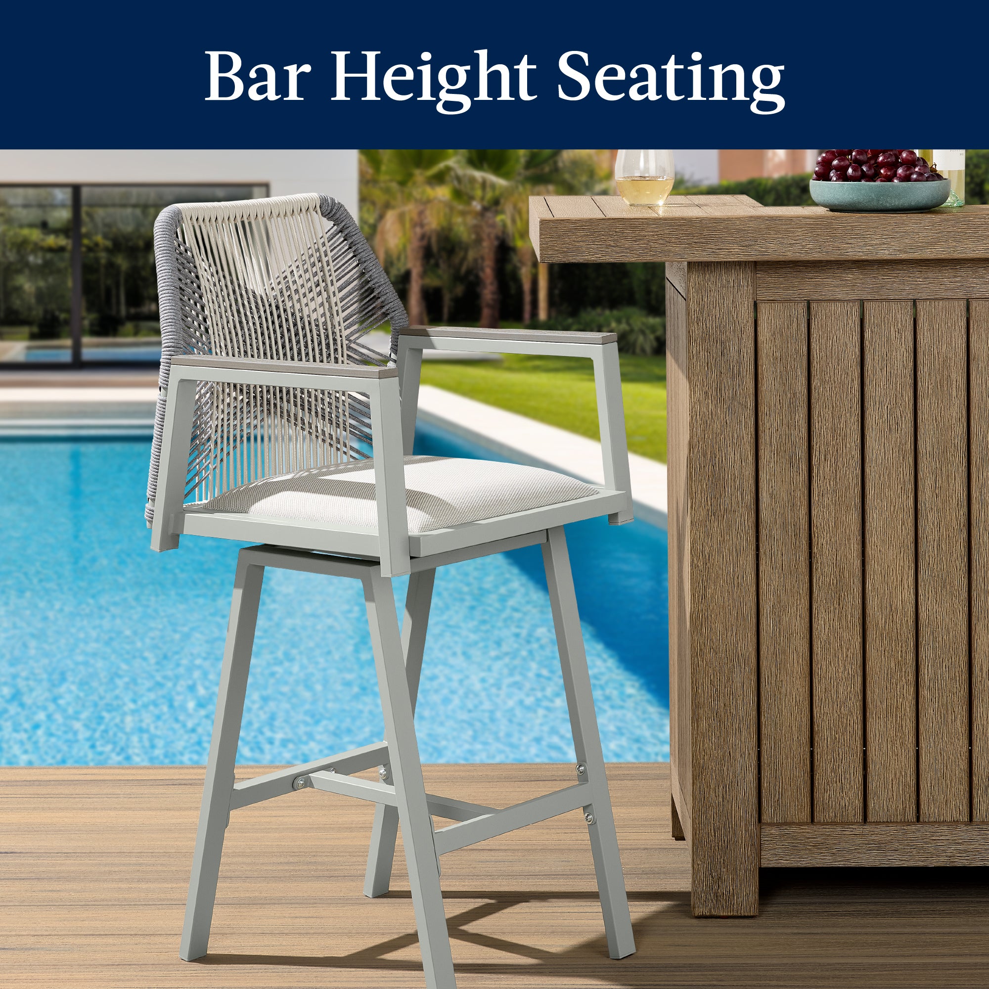 Set of 2 Indoor/Outdoor Aluminum Swivel Barstools with Arms - Thumbnail 4