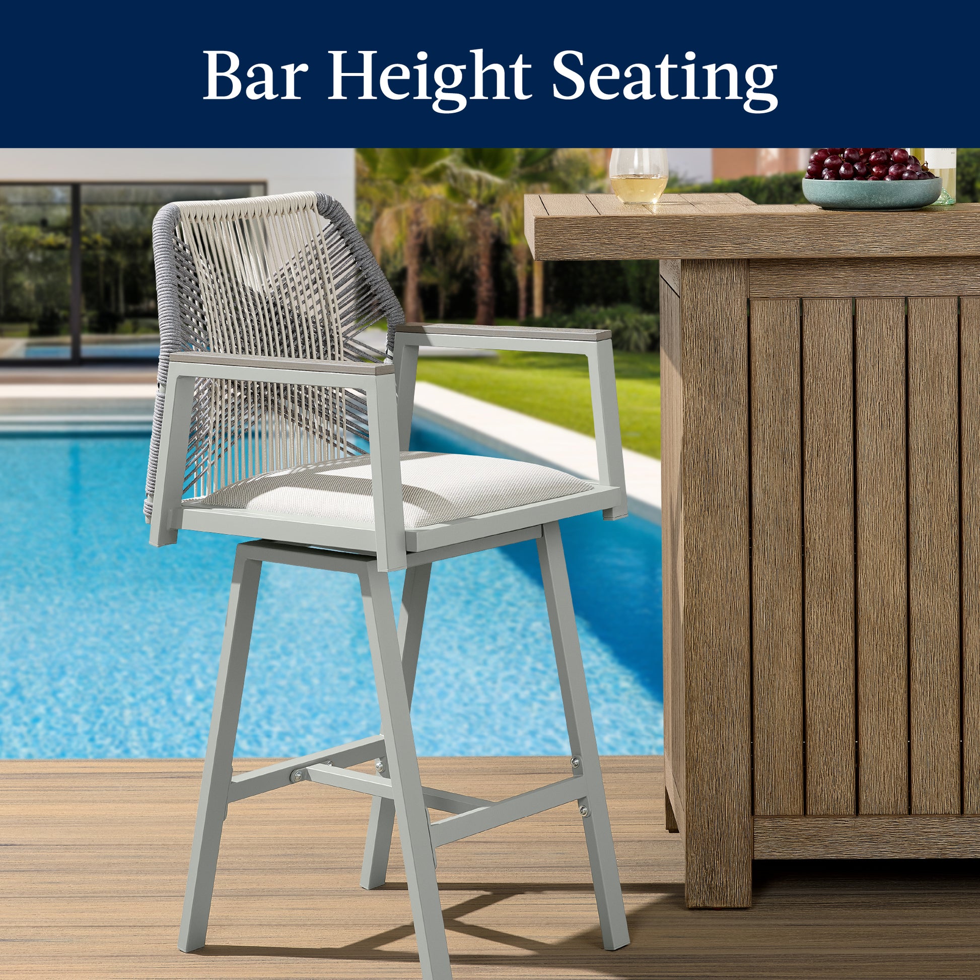 Set of 2 Indoor/Outdoor Aluminum Swivel Barstools with Arms All-Weather Rope