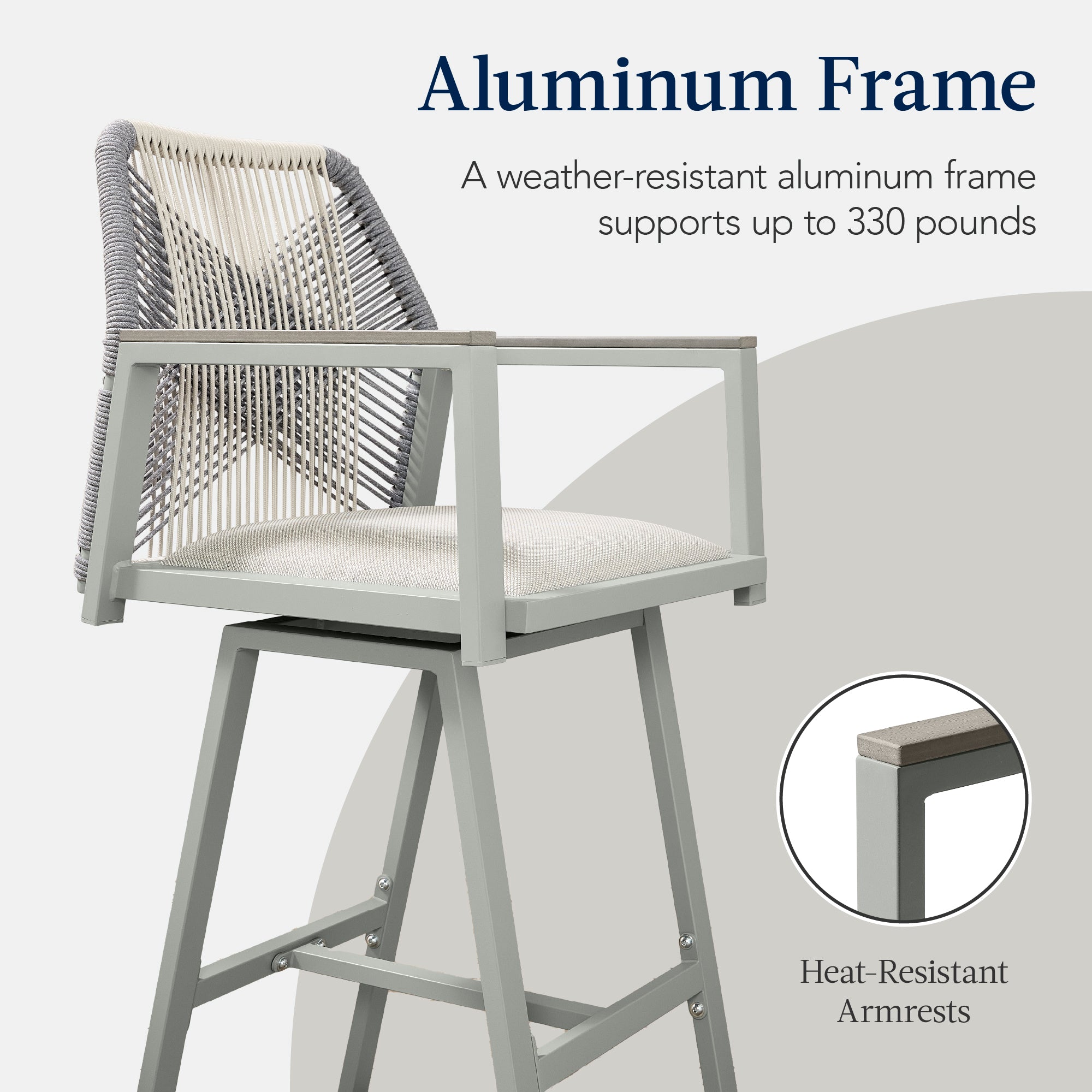 Set of 2 Indoor/Outdoor Aluminum Swivel Barstools with Arms All-Weather Rope