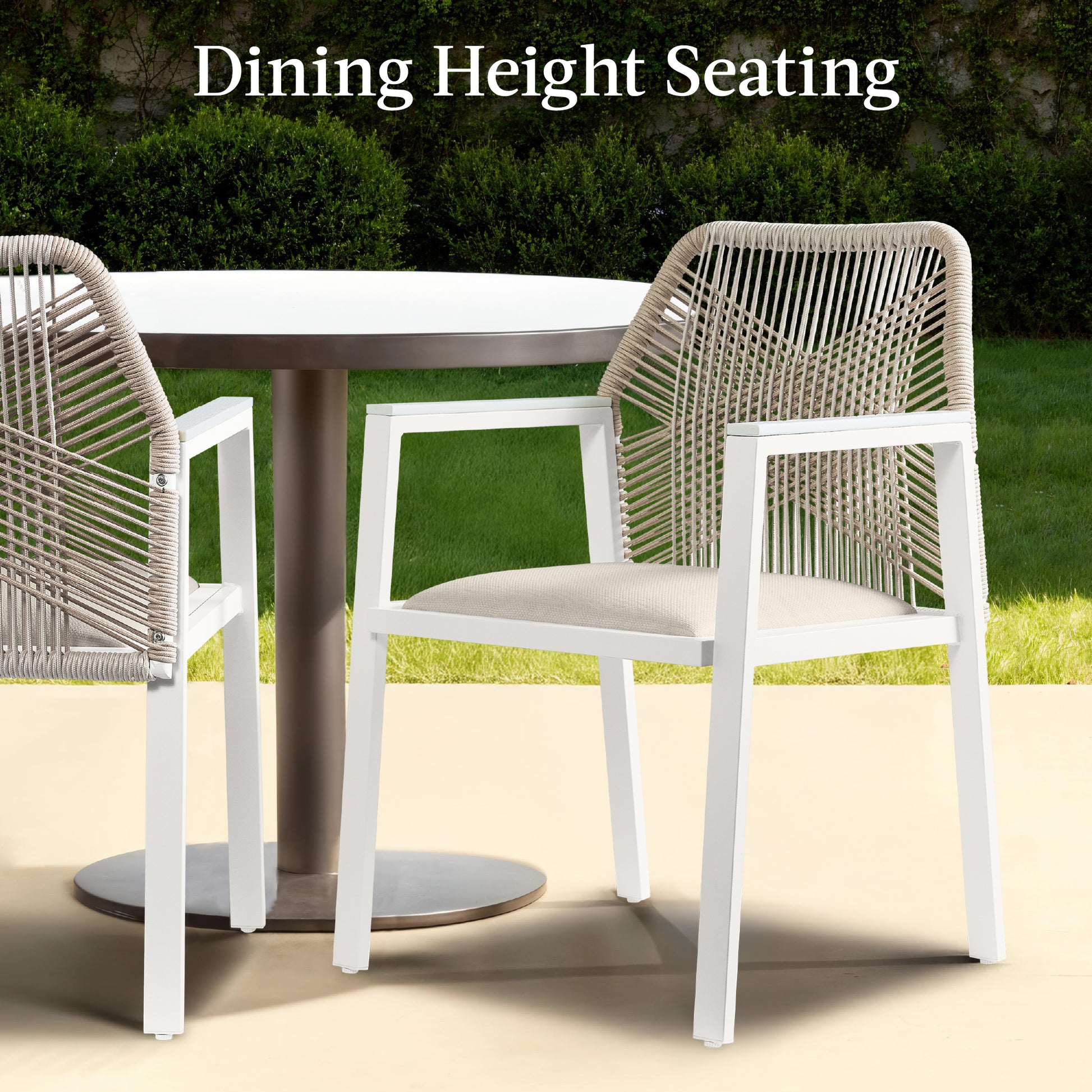 Set of 2 Indoor/Outdoor Aluminum Dining Chairs with Arms All-Weather Rope