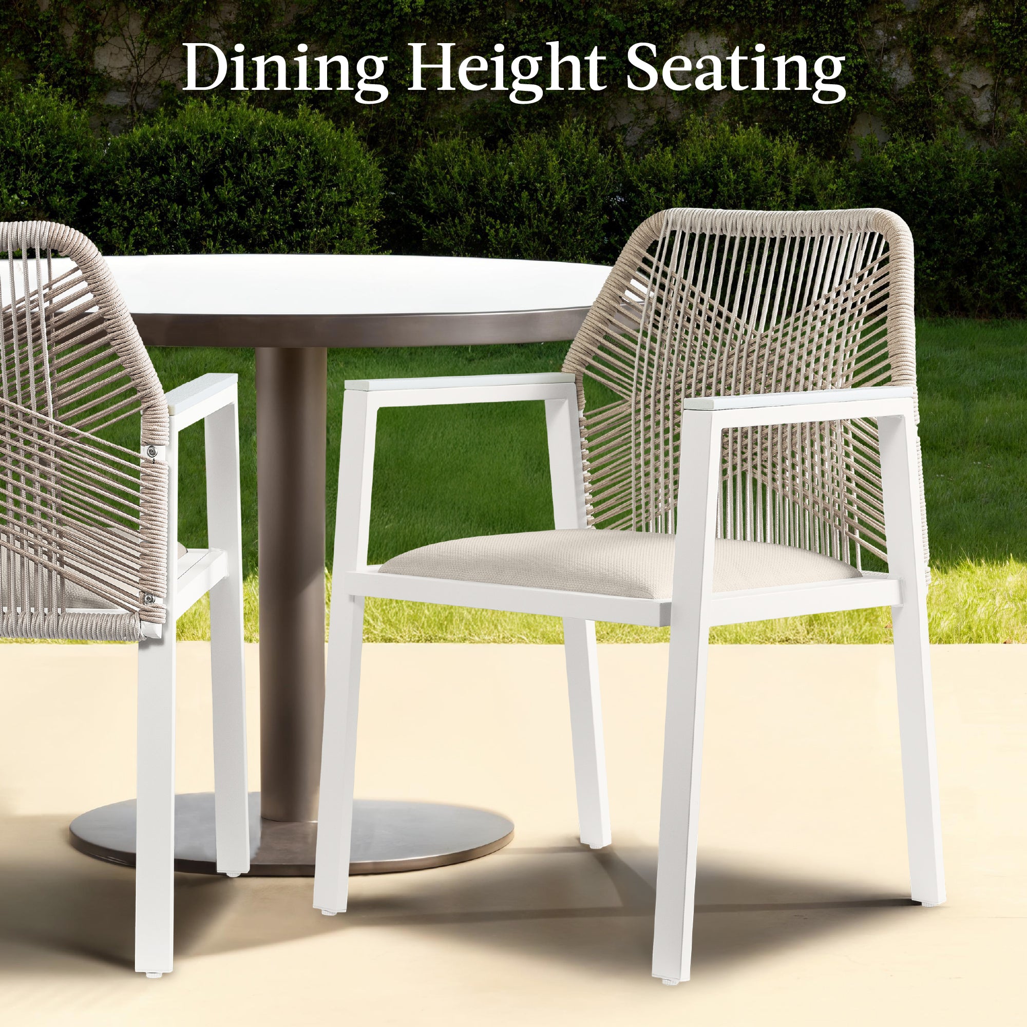 Set of 2 Indoor/Outdoor Aluminum Dining Chairs with Arms All-Weather Rope