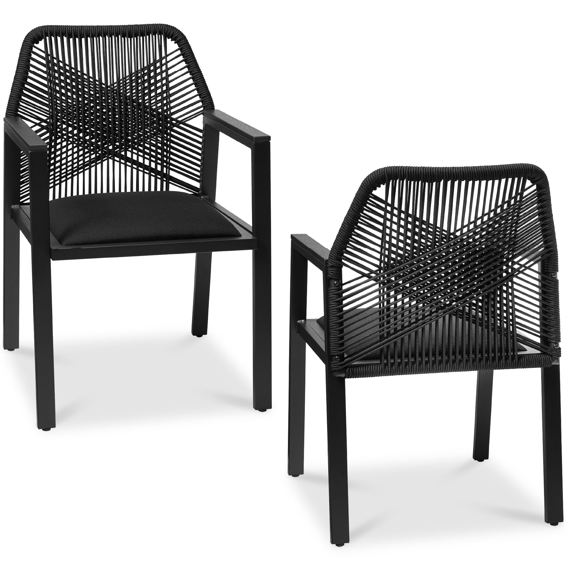 Set of 2 Indoor/Outdoor Aluminum Dining Chairs with Arms All-Weather Rope