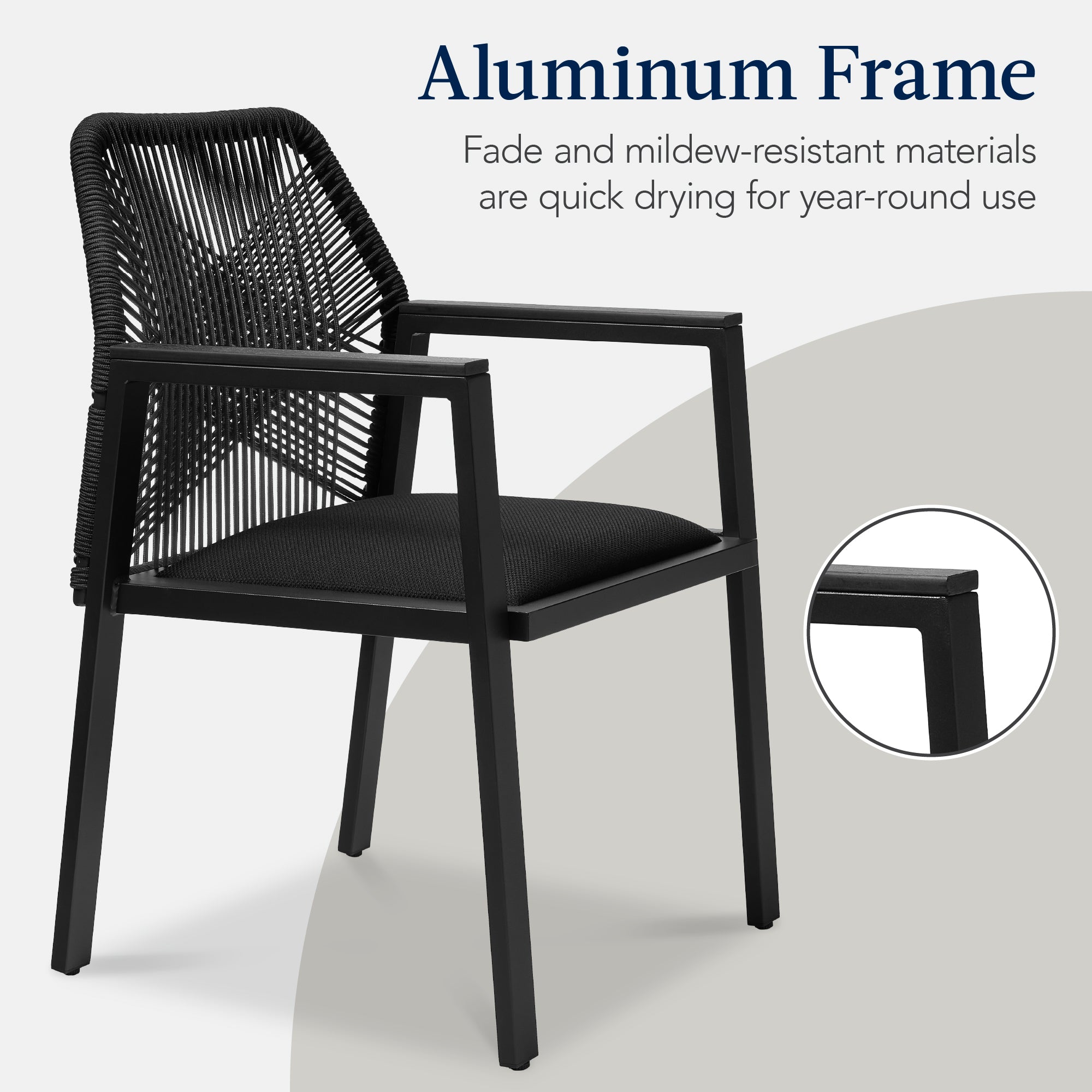 Set of 2 Indoor/Outdoor Aluminum Dining Chairs with Arms All-Weather Rope