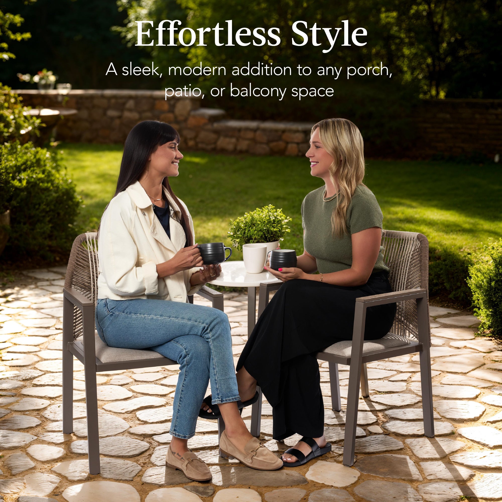 Set of 2 Indoor/Outdoor Aluminum Dining Chairs with Arms All-Weather Rope