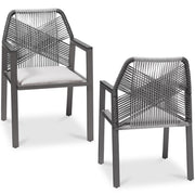 Set of 2 Indoor/Outdoor Aluminum Dining Chairs with Arms All-Weather Rope