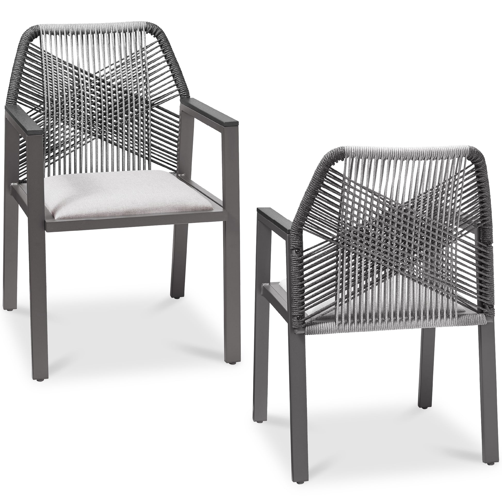 Set of 2 Indoor/Outdoor Aluminum Dining Chairs with Arms All-Weather Rope