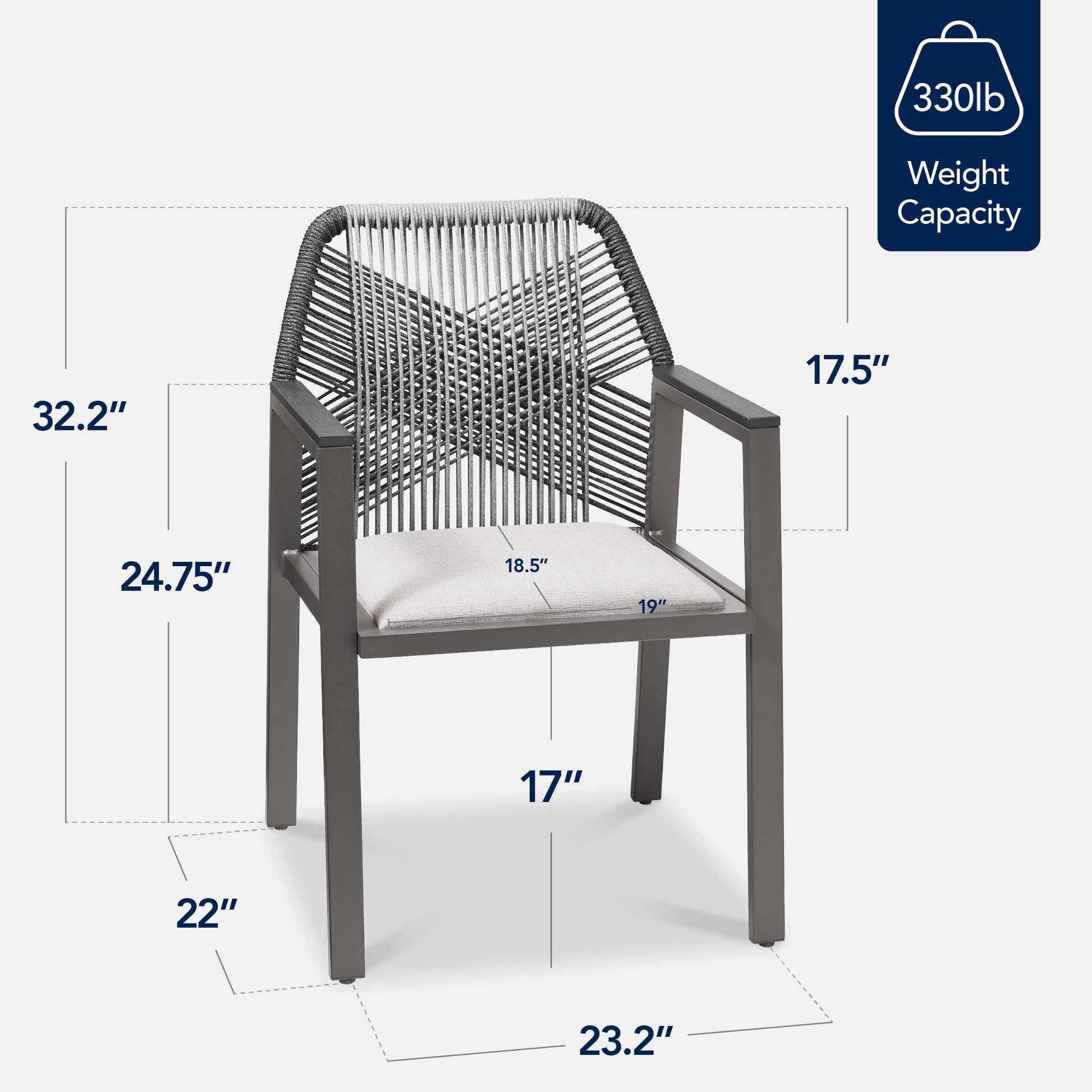 Set of 2 Indoor/Outdoor Aluminum Dining Chairs with Arms All-Weather Rope