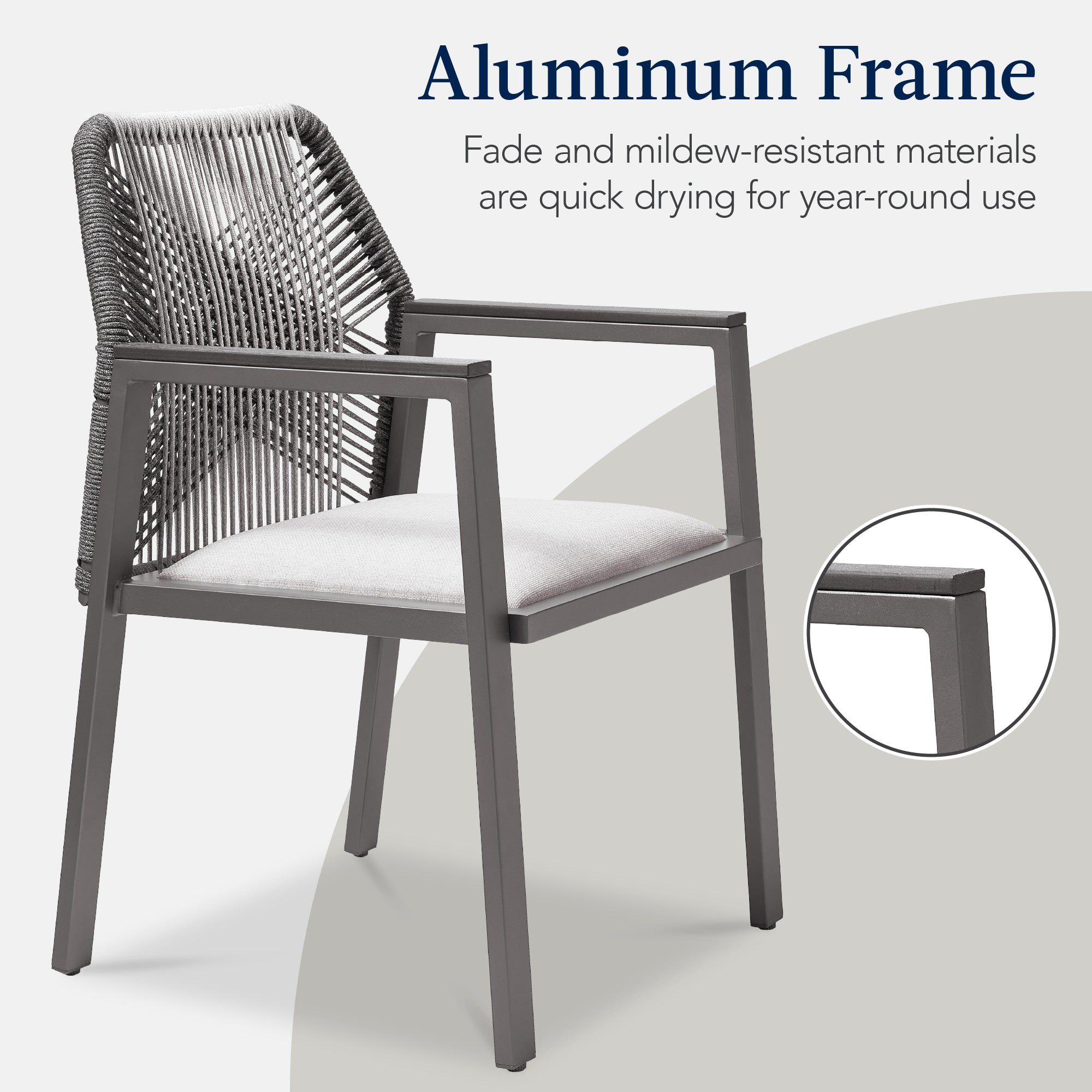 Set of 2 Indoor/Outdoor Aluminum Dining Chairs with Arms - Thumbnail 3