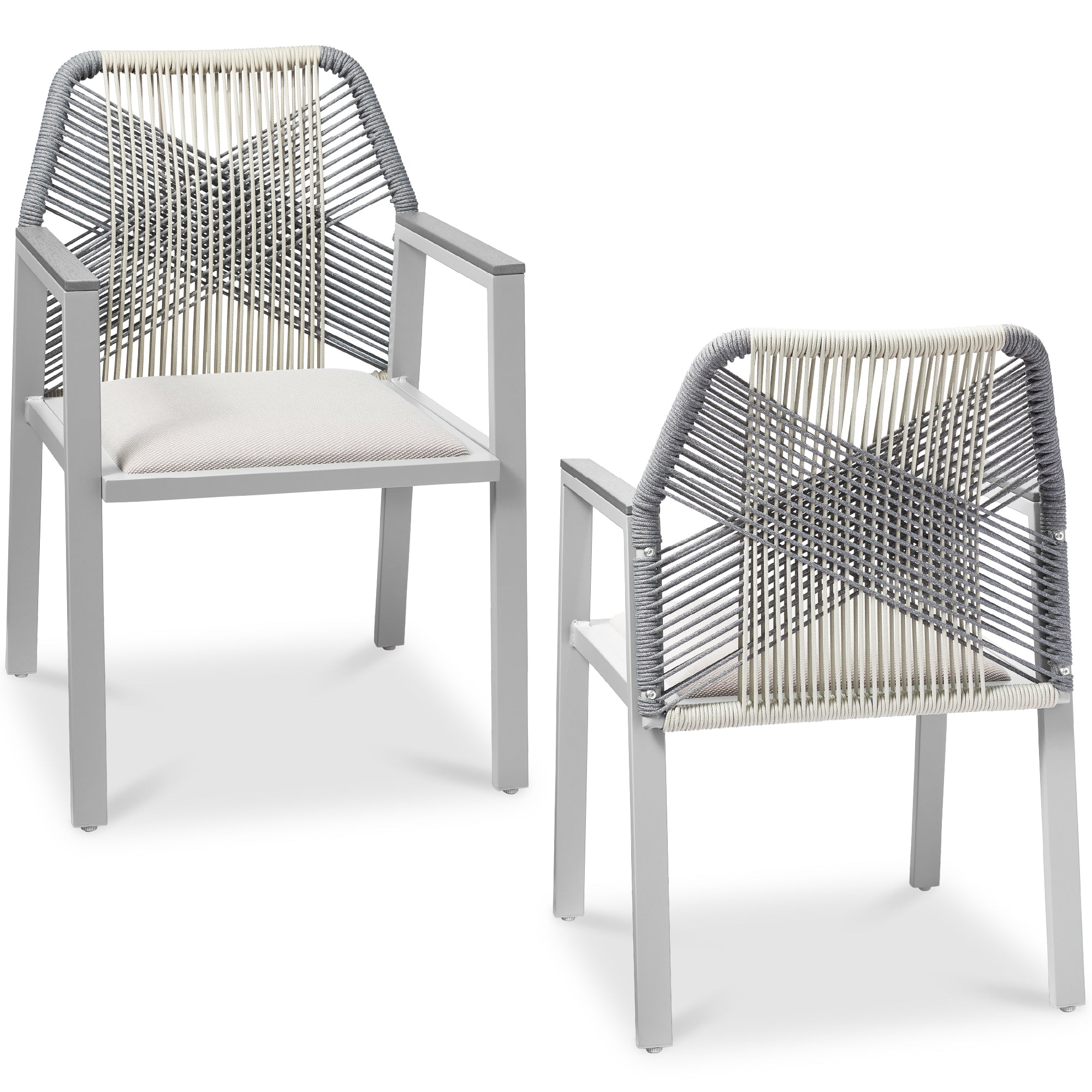 Set of 2 Indoor/Outdoor Aluminum Dining Chairs with Arms All-Weather Rope