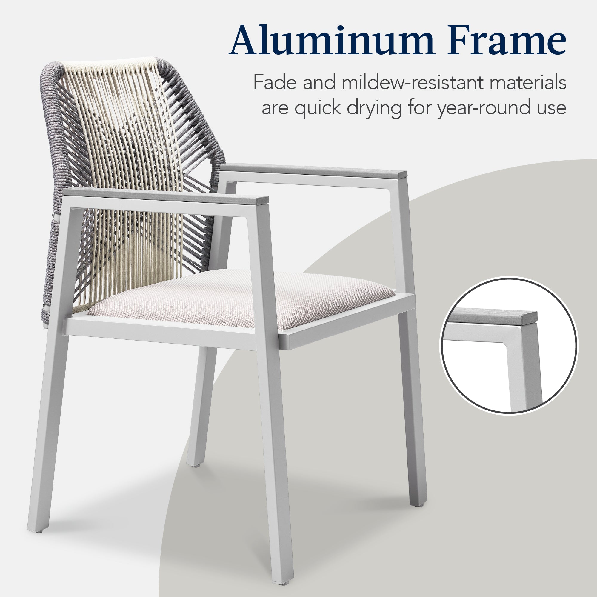 Set of 2 Indoor/Outdoor Aluminum Dining Chairs with Arms All-Weather Rope