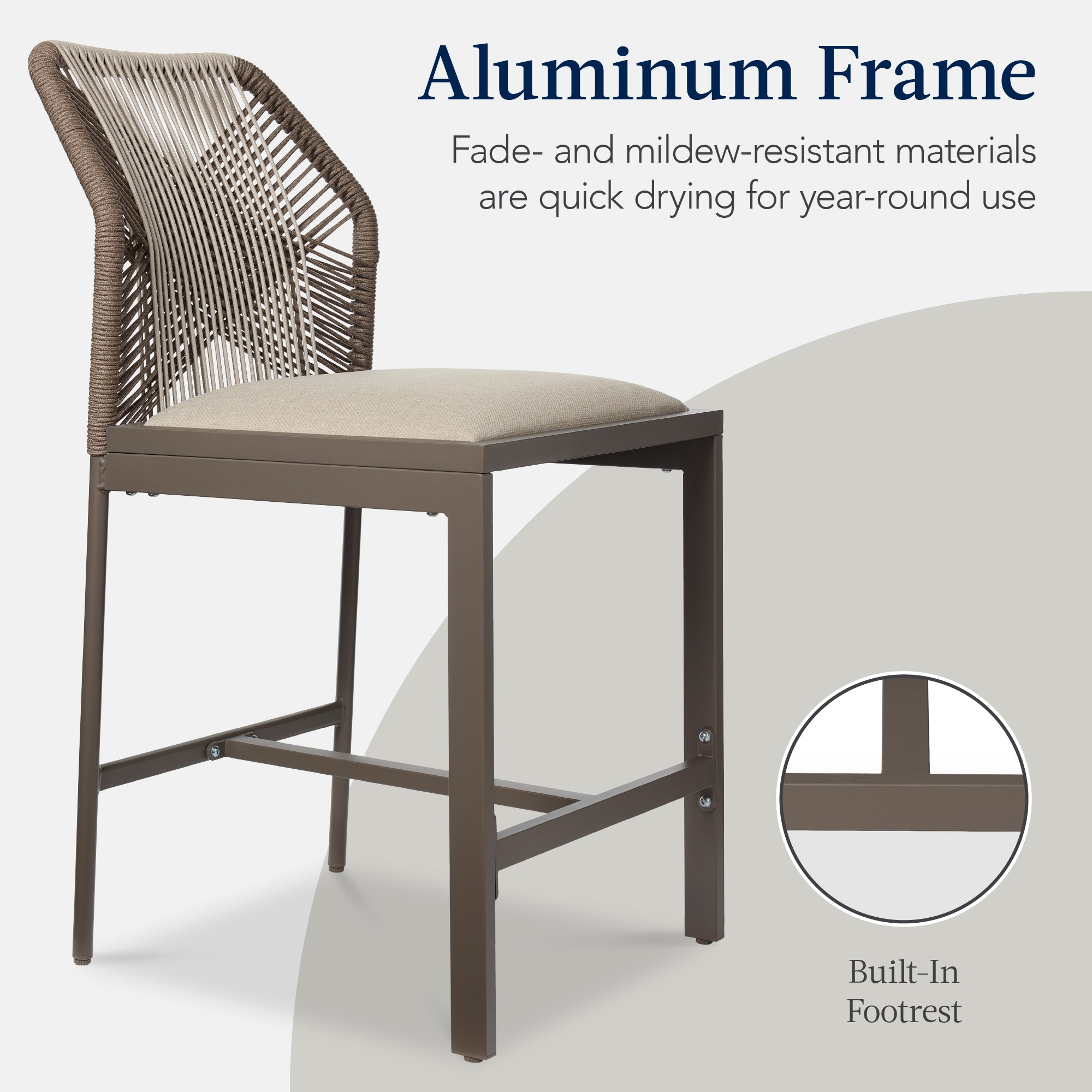 Set of 2 Indoor Outdoor Counter Height Bar Stools w/ All-Weather Rope