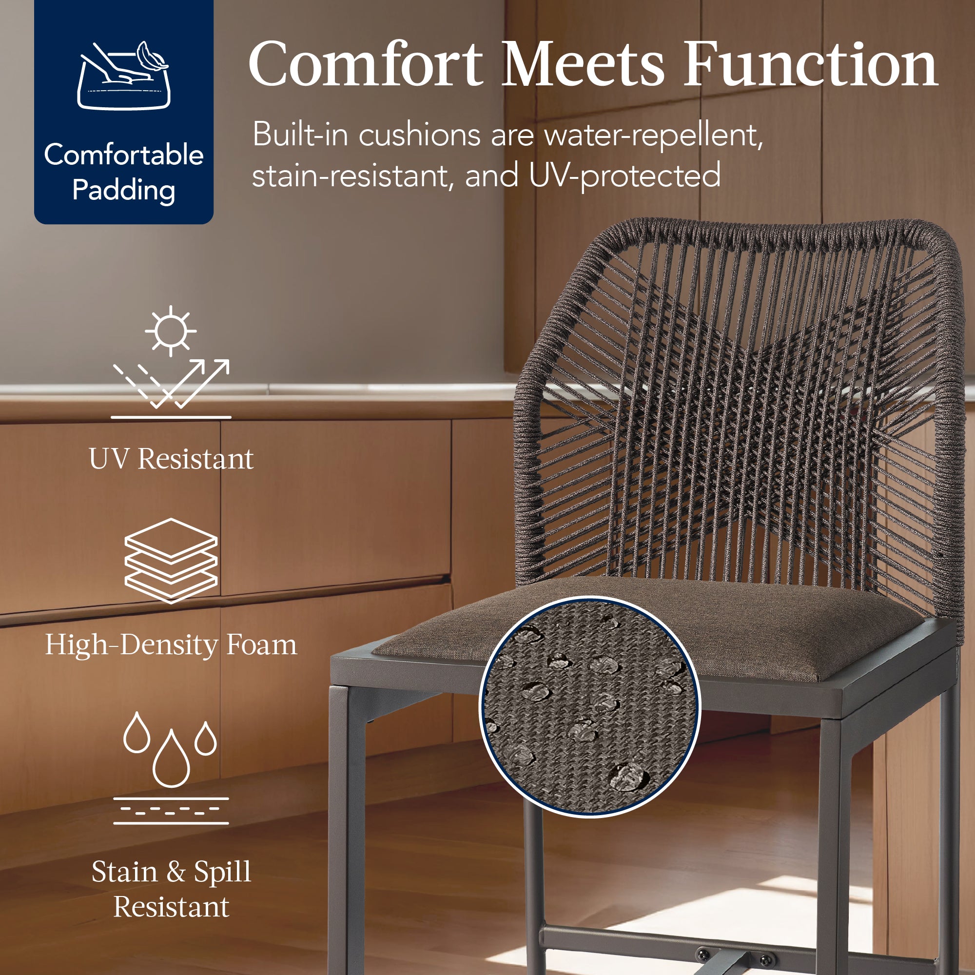 Set of 2 Indoor Outdoor Counter Height Bar Stools w/ All-Weather Rope