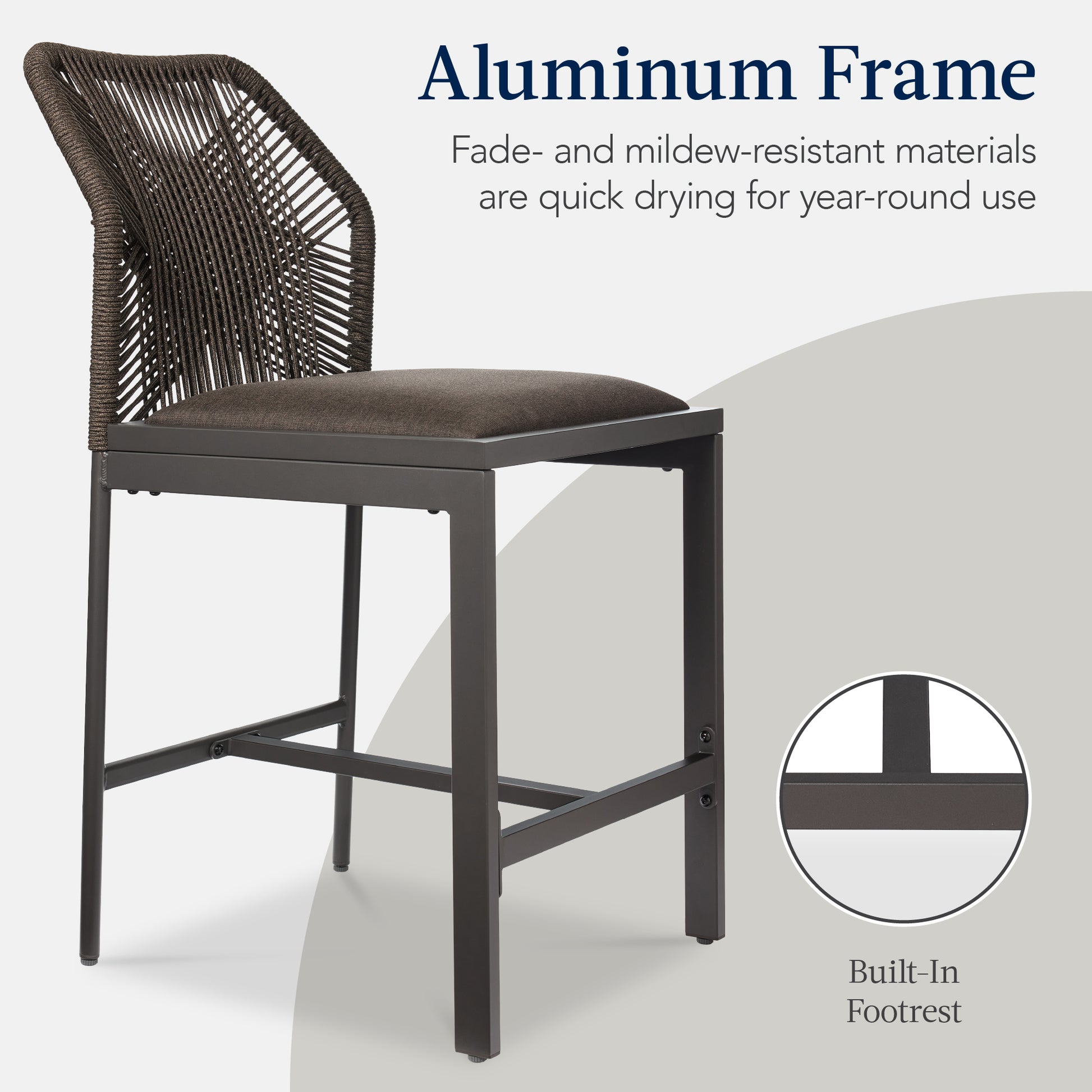 Set of 2 Indoor Outdoor Counter Height Bar Stools w/ All-Weather Rope