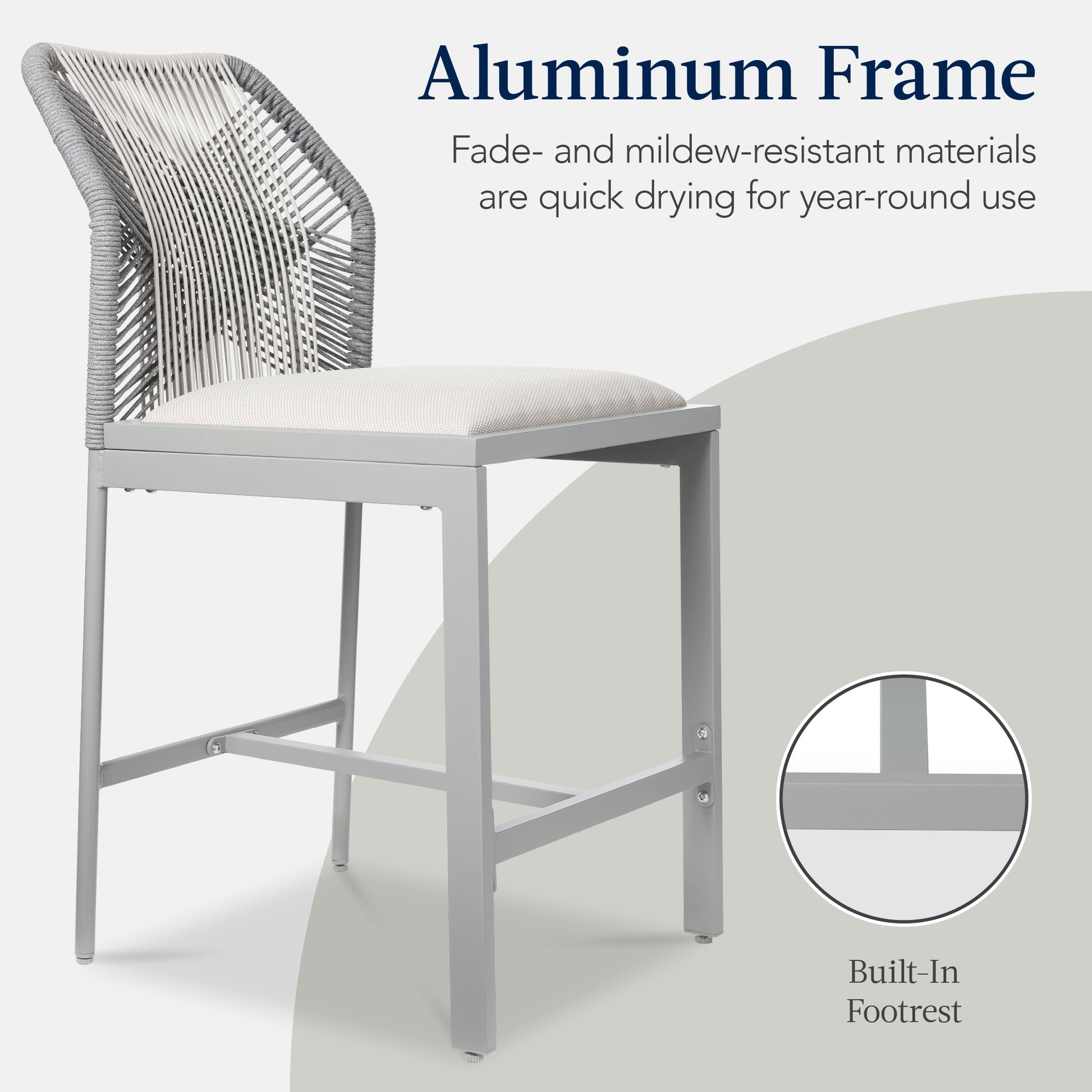 Set of 2 Indoor Outdoor Counter Height Bar Stools w/ All-Weather Rope