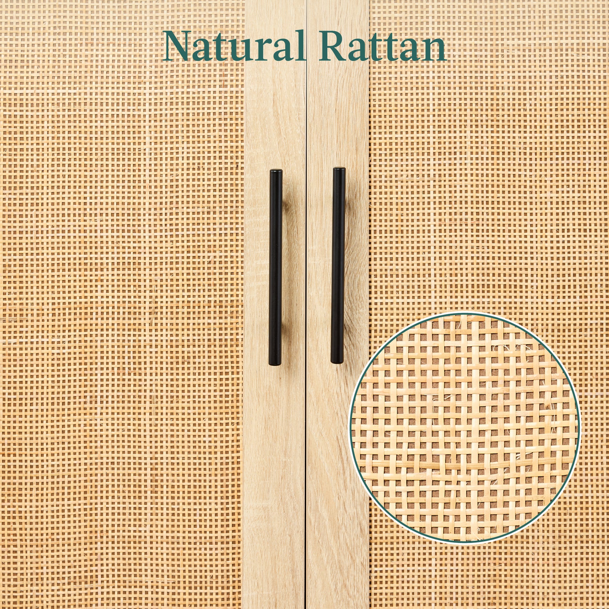 2-Door Natural Rattan Storage Cabinet w/ Adjustable Shelves - 34 x 24in