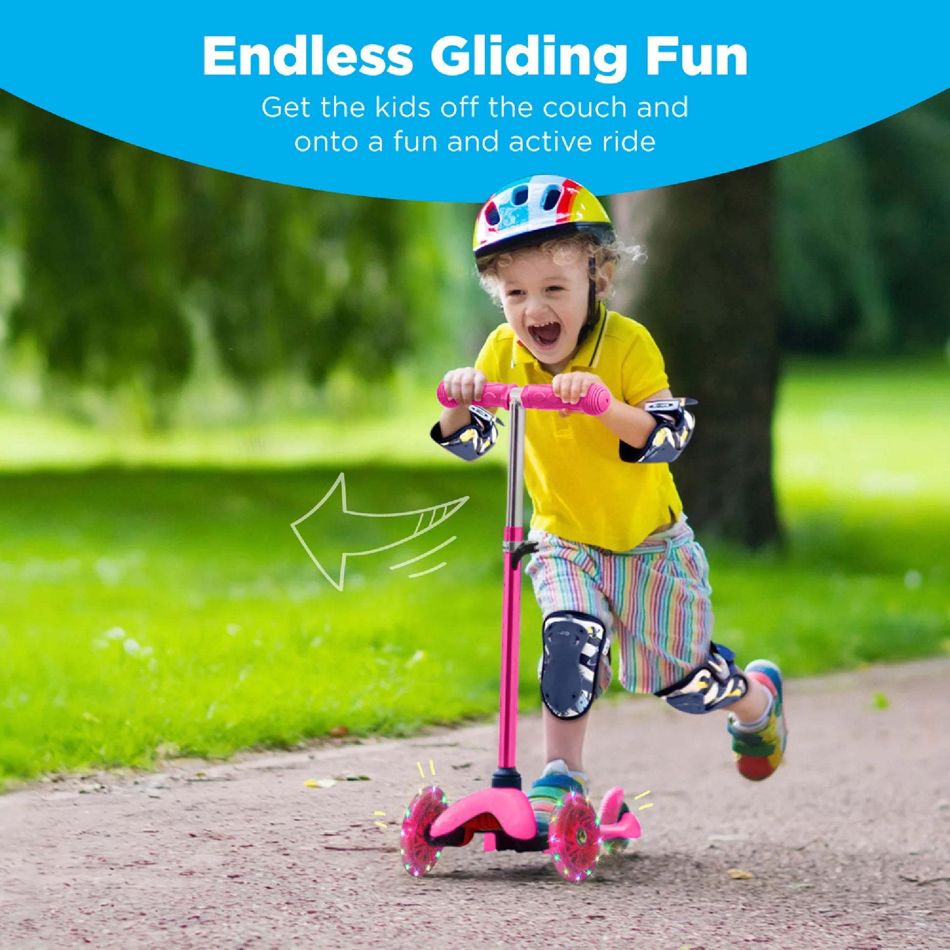 Kids Mini Kick Scooter Toy w/ Colorful Light-Up Wheels, Adjustable T-Bar