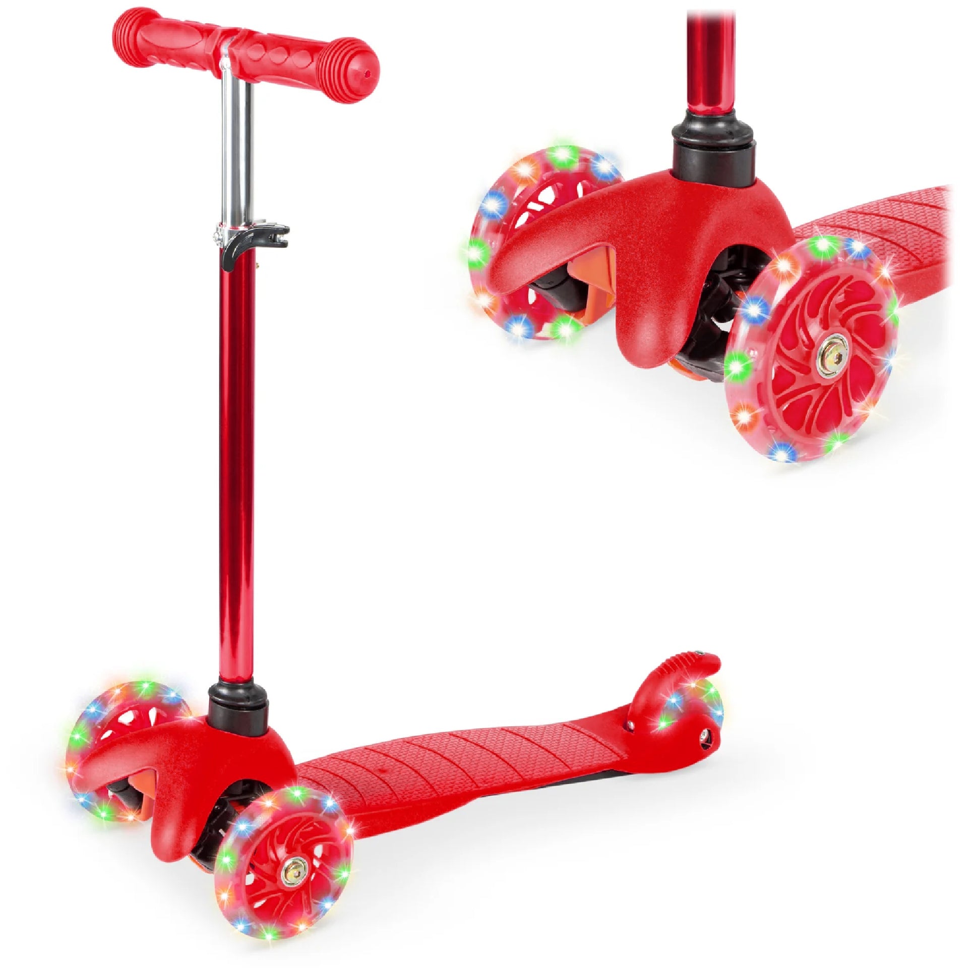Mini Kick Scooter Toy w Colorful Light Up Wheels Adjustable T Bar