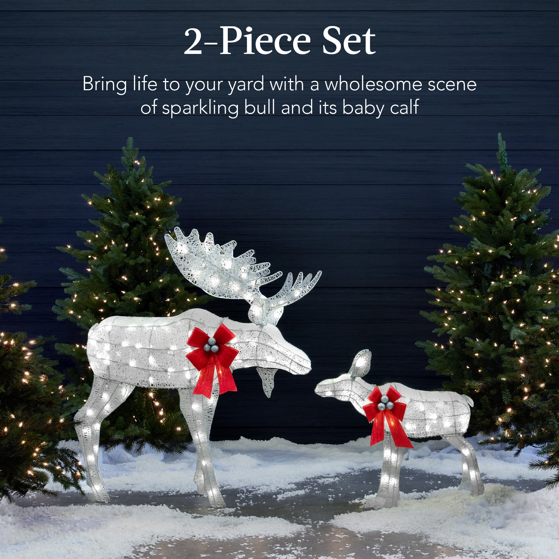 2-Piece Moose Family Lighted Outdoor Christmas Decoration Set w/ LED Lights