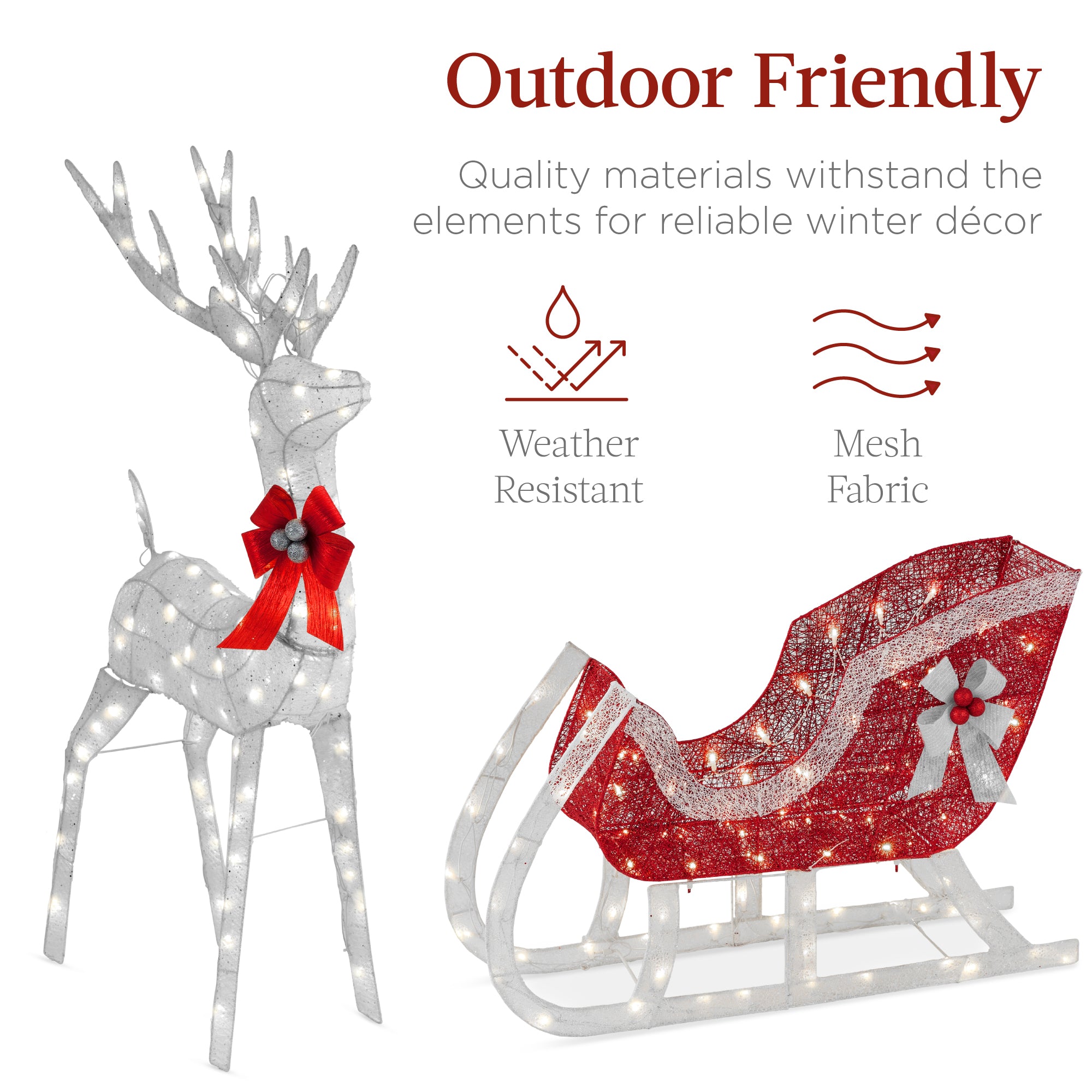 Lighted Christmas Reindeer & Sleigh Outdoor Decor Set w/ LED Lights