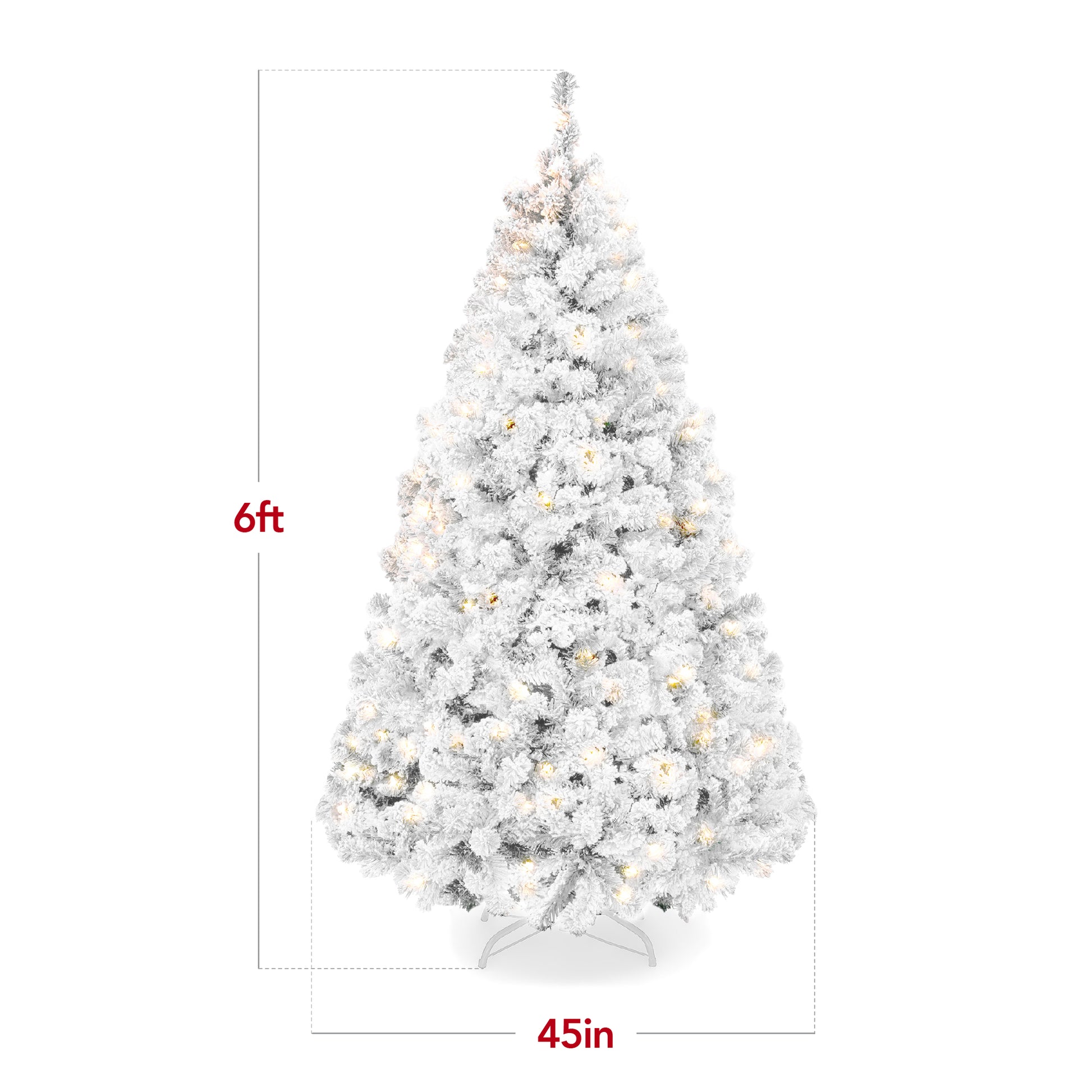Pre-Lit White Snow Flocked Artificial Pine Christmas Tree w/ 2-in-1 Lights