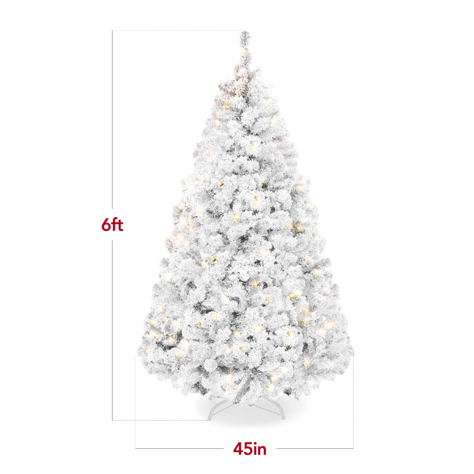 Pre-Lit White Snow Flocked Artificial Pine Christmas Tree w/ 2-in-1 Lights