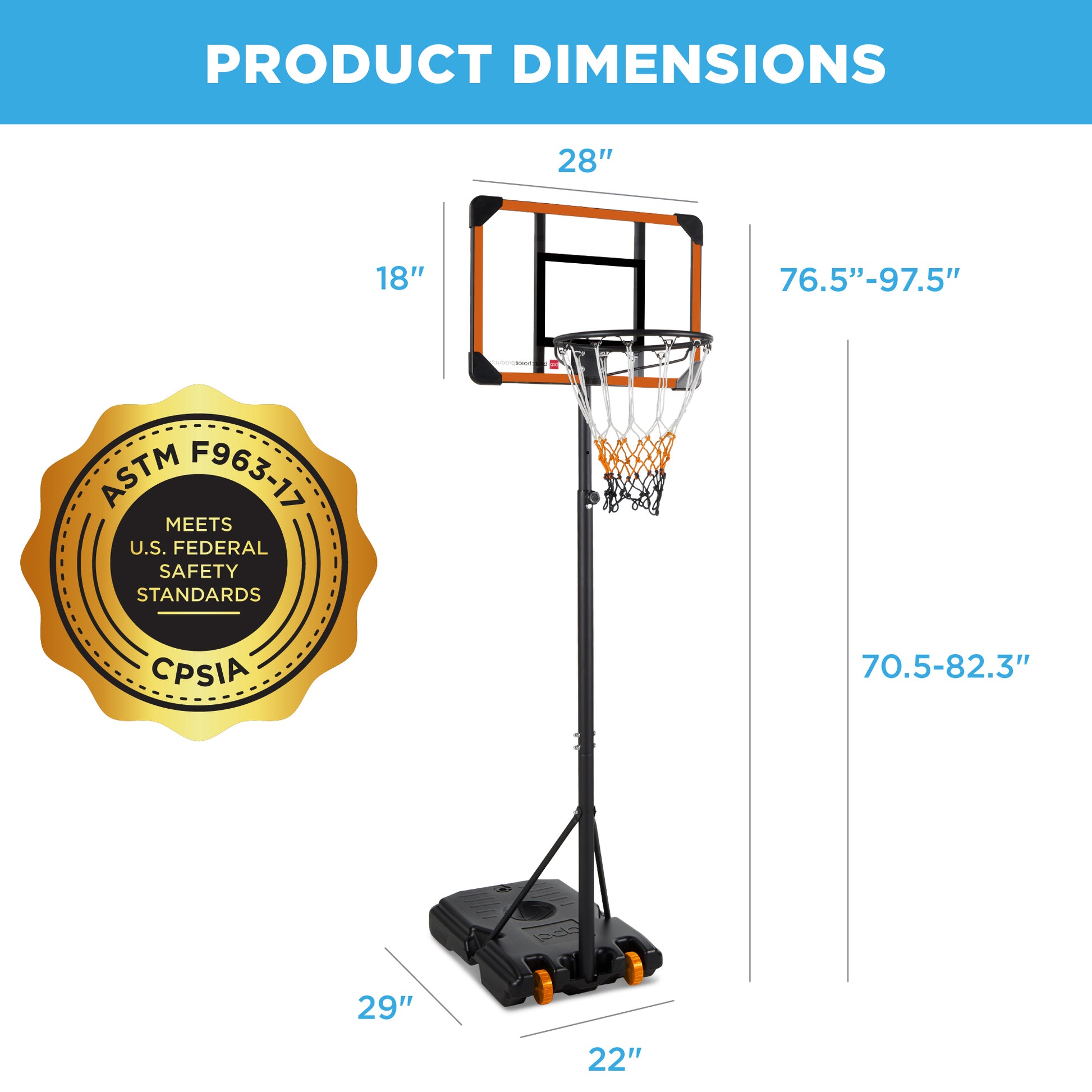 Kids Height-Adjustable Basketball Hoop, Square Backboard w/ 2 Wheels