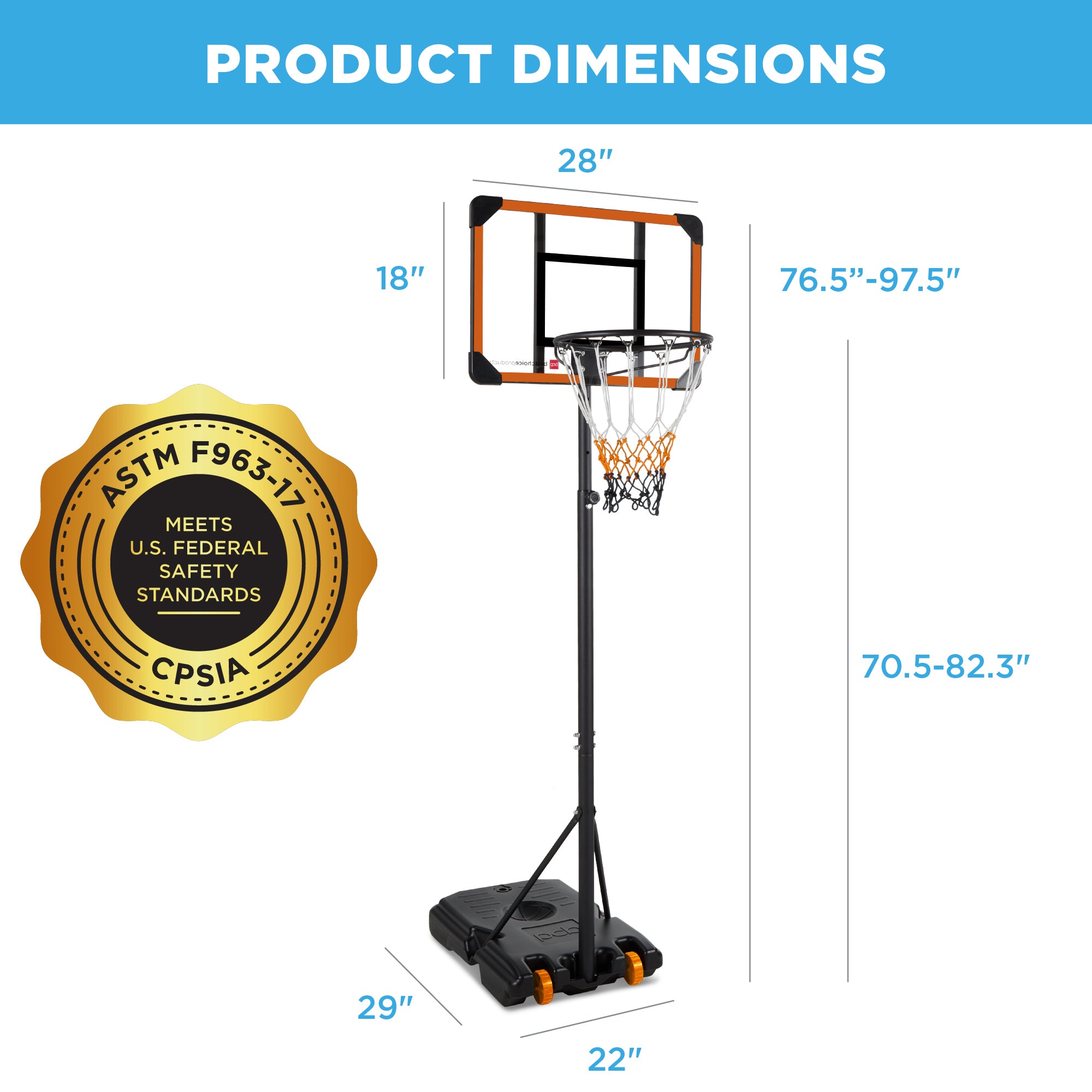 Kids Height-Adjustable Basketball Hoop, Square Backboard w/ 2 Wheels