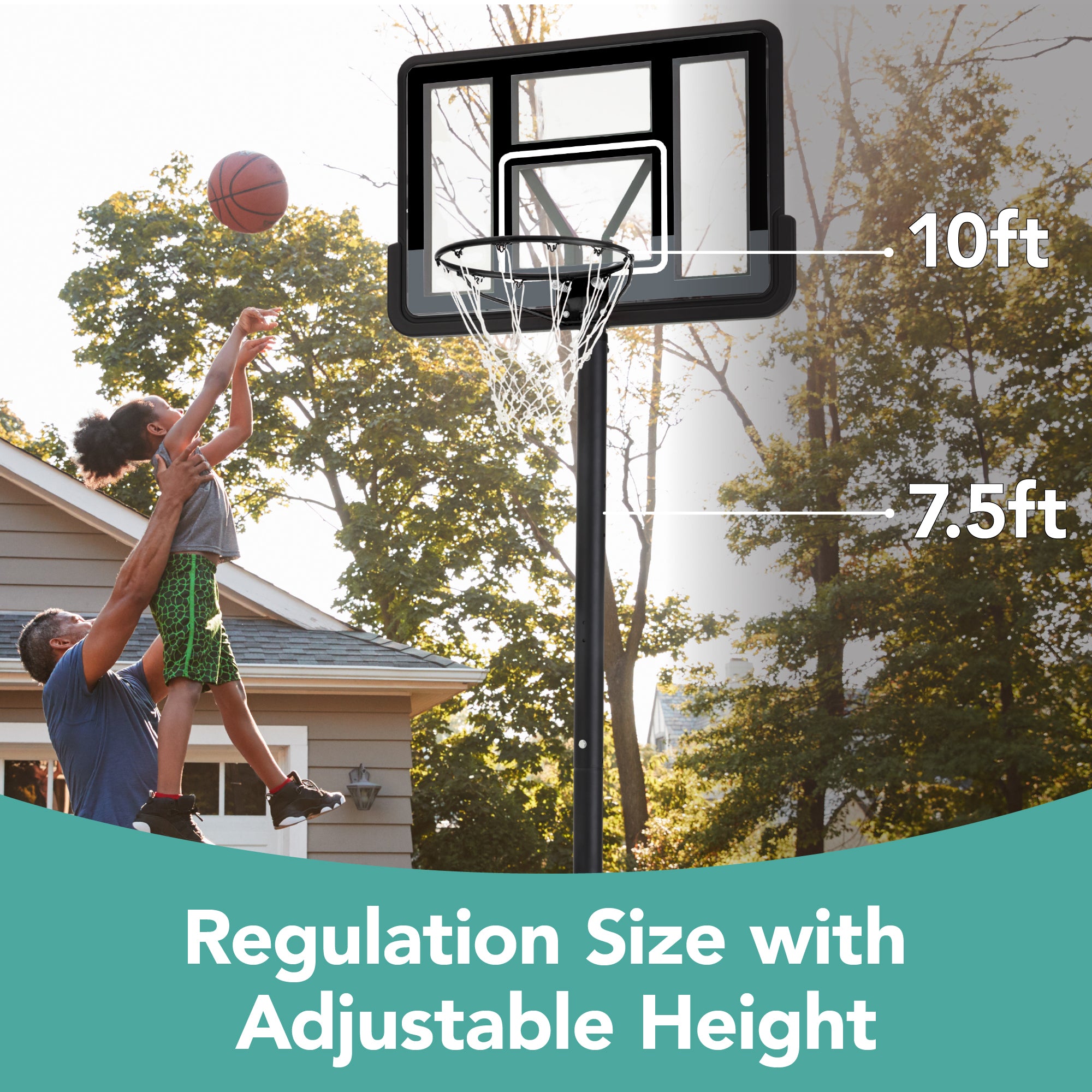 Adjustable Regulation-Size Basketball Hoop w/ Fillable Base, 2 Wheels
