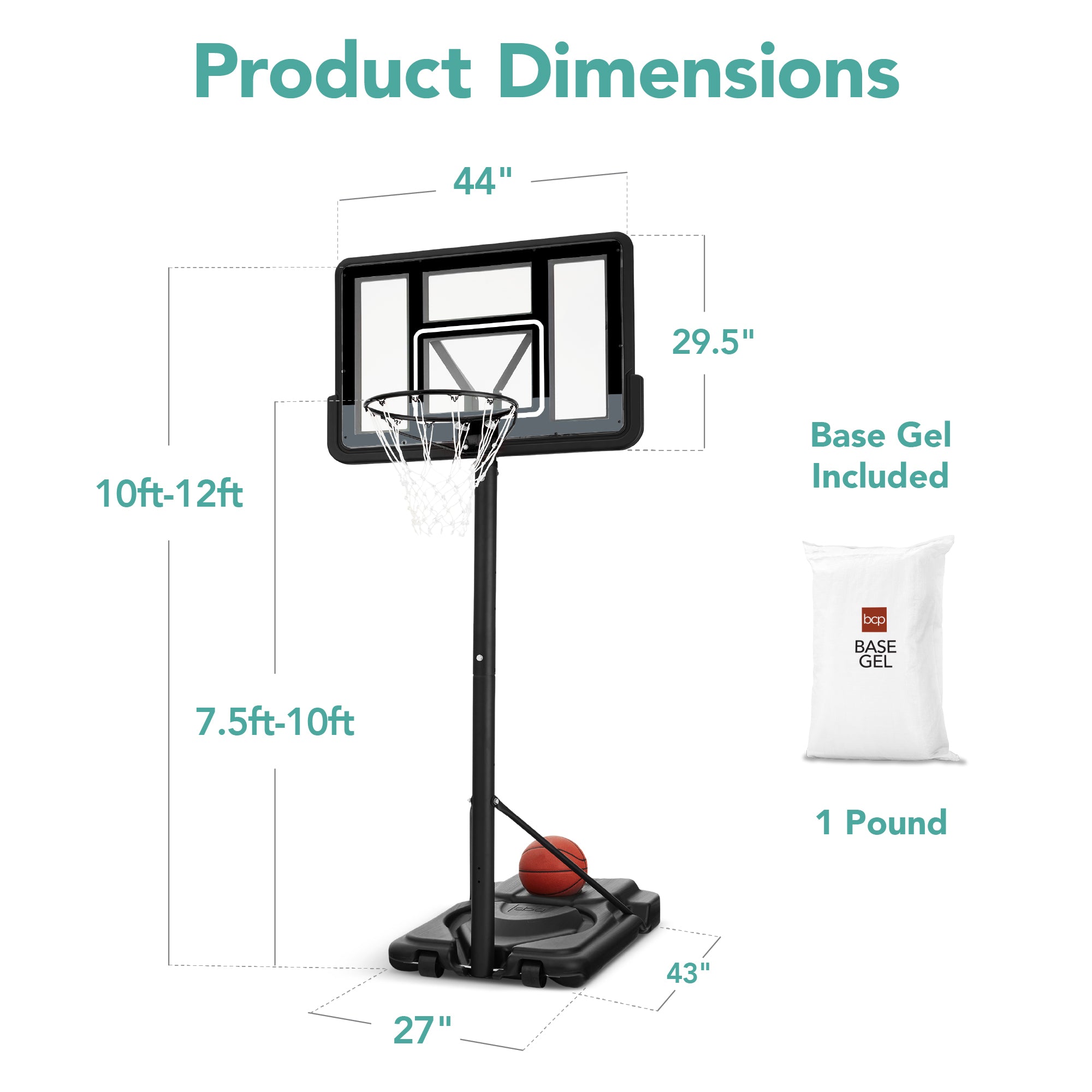 Adjustable Regulation-Size Basketball Hoop w/ Fillable Base, 2 Wheels