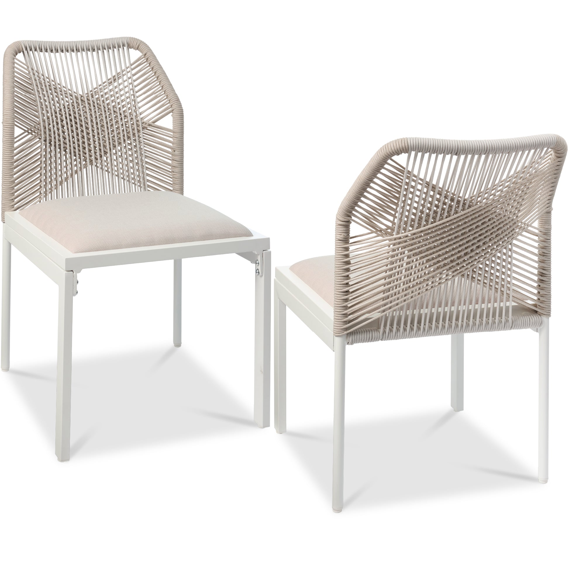 Set of 2 Indoor/Outdoor Aluminum Side Dining Chairs w/ All-Weather Rope