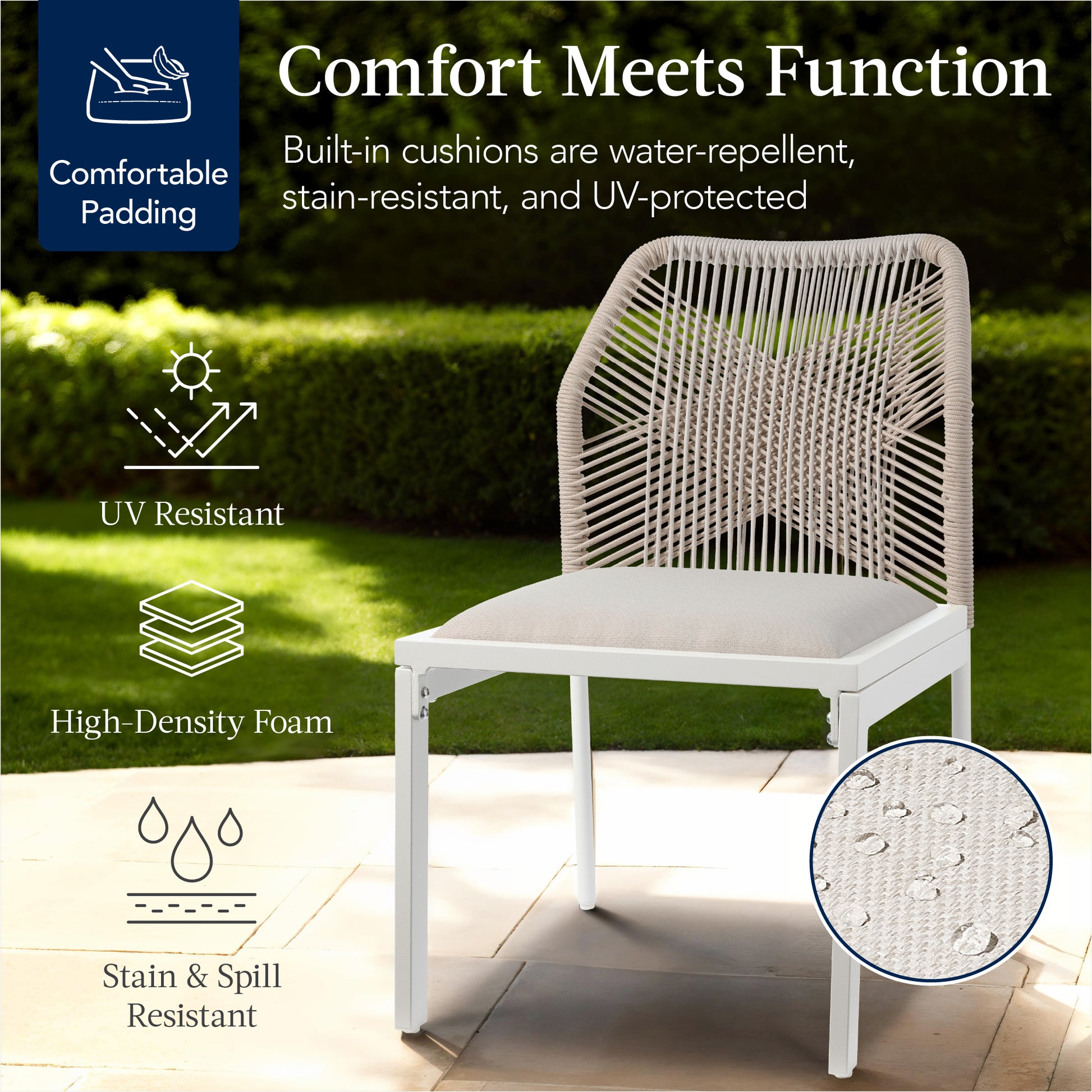 Set of 2 Indoor/Outdoor Aluminum Side Dining Chairs w/ All-Weather Rope