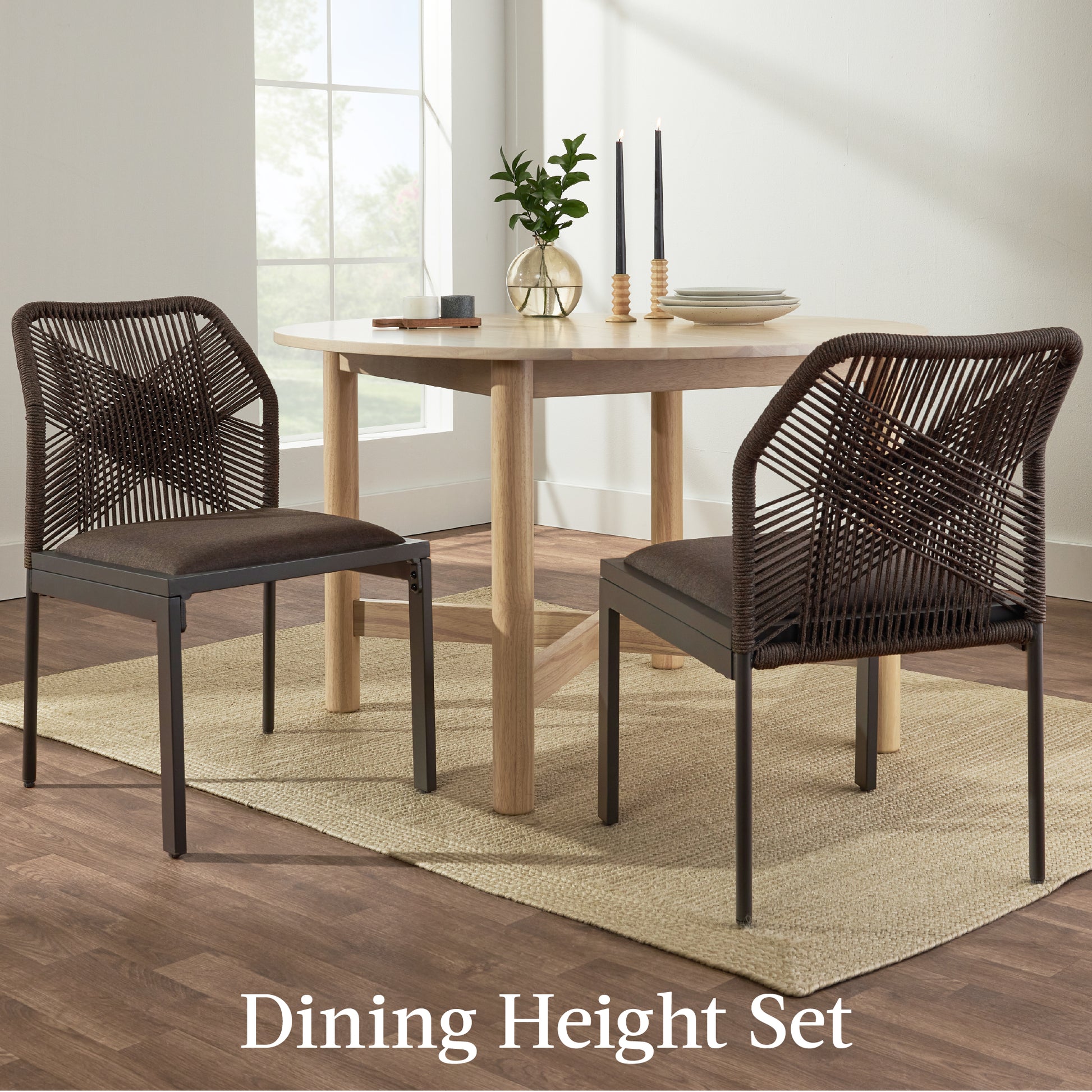 Set of 2 Indoor/Outdoor Aluminum Side Dining Chairs w/ All-Weather Rope