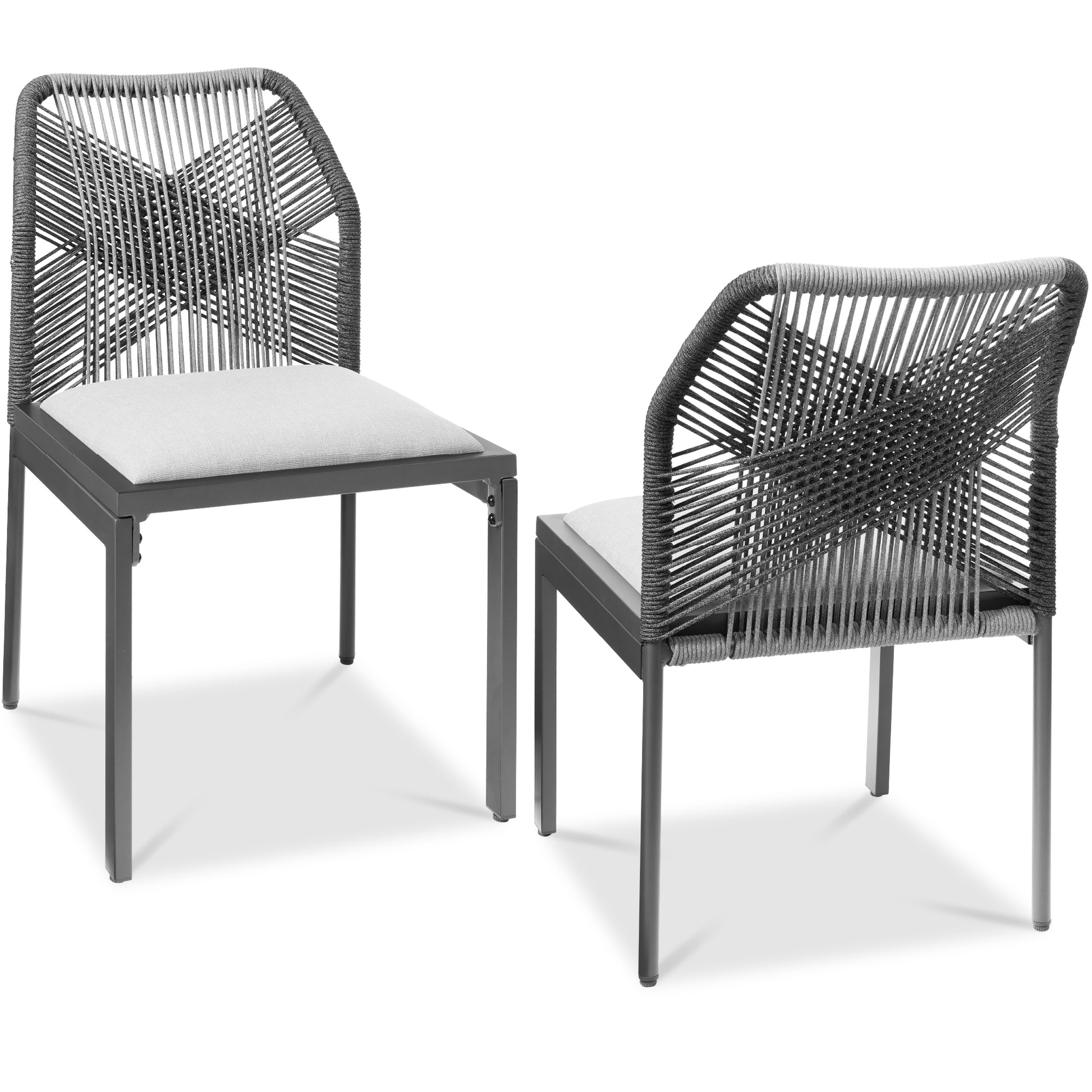 Set of 2 Indoor/Outdoor Aluminum Side Dining Chairs w/ All-Weather Rope