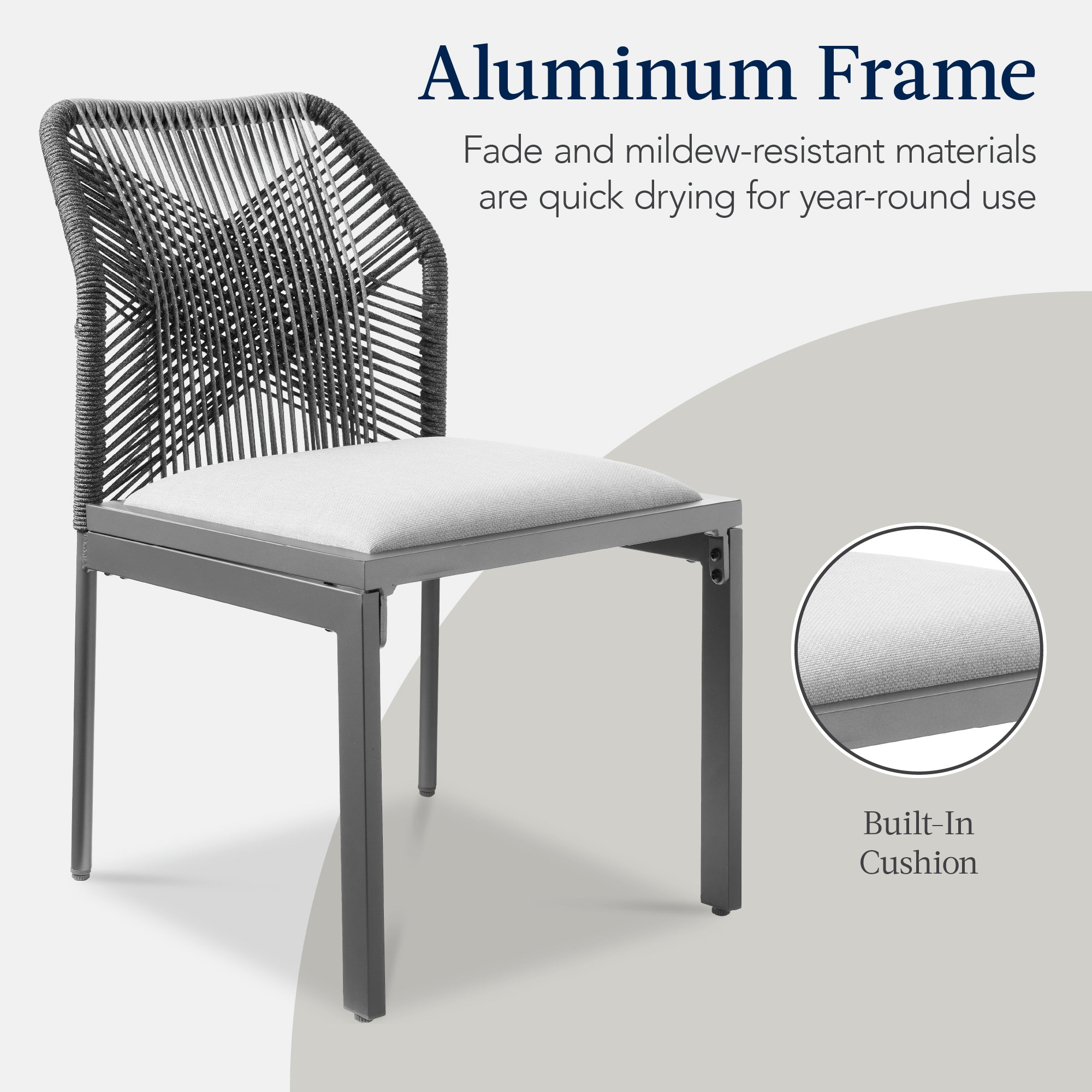 Set of 2 Indoor/Outdoor Aluminum Side Dining Chairs w/ All-Weather Rope