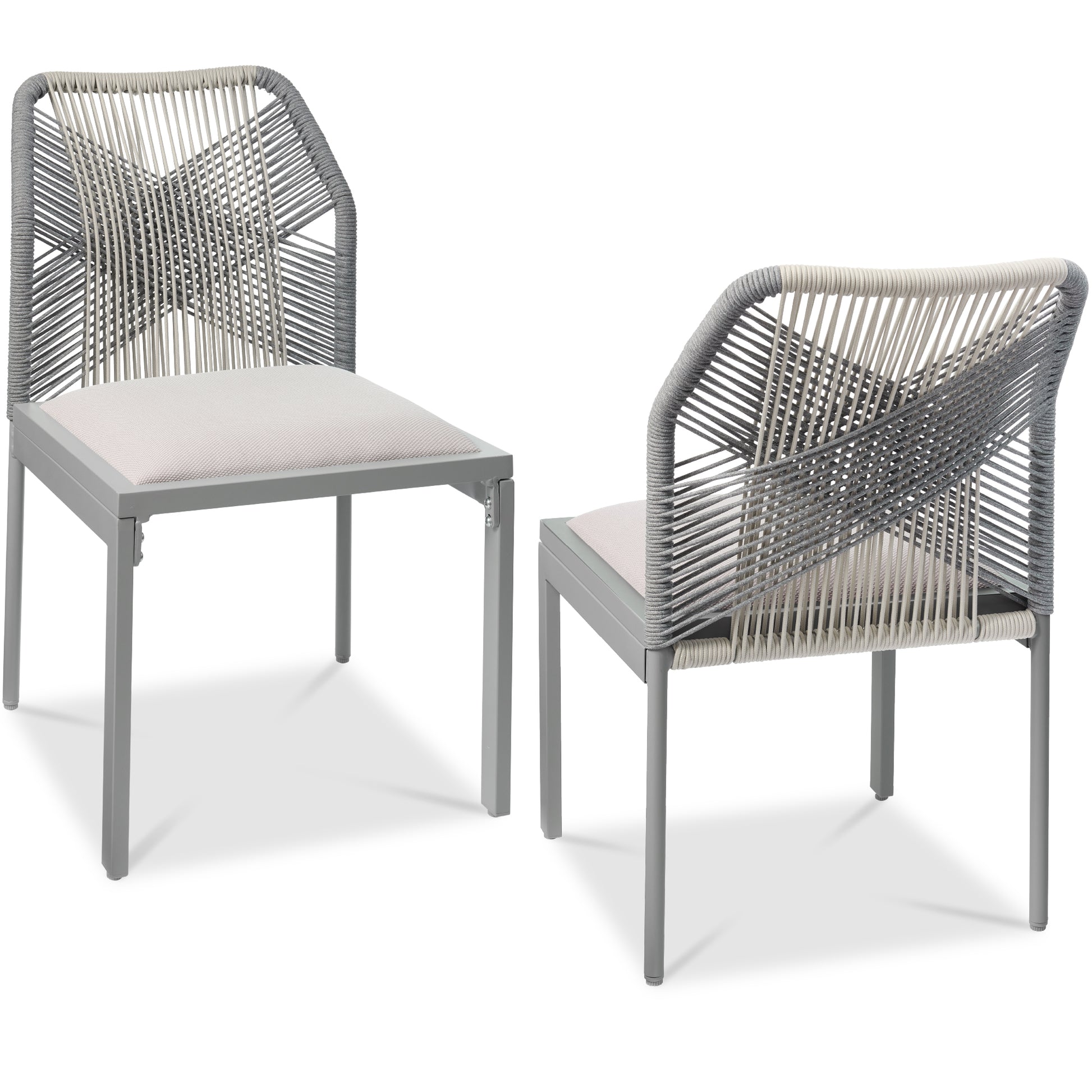 Set of 2 Indoor/Outdoor Aluminum Side Dining Chairs w/ All-Weather Rope