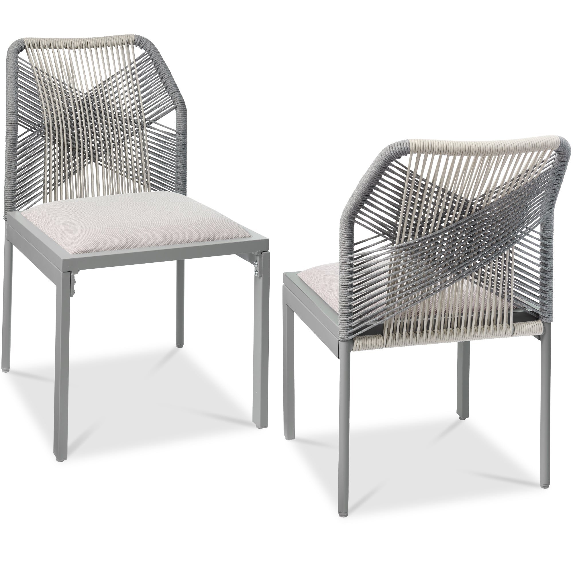 Set of 2 Indoor/Outdoor Aluminum Side Dining Chairs w/ All-Weather Rope