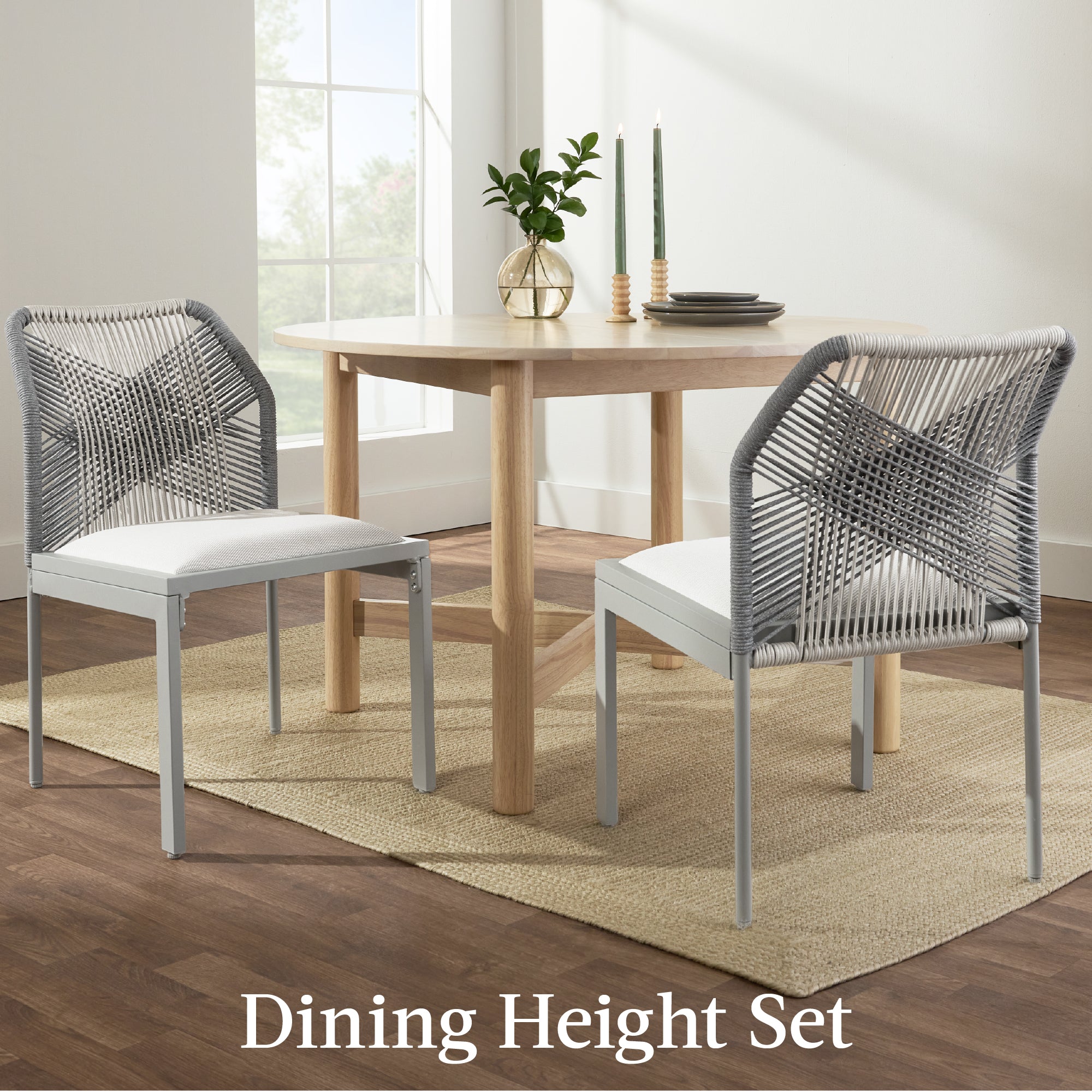 Set of 2 Indoor/Outdoor Aluminum Side Dining Chairs w/ All-Weather Rope