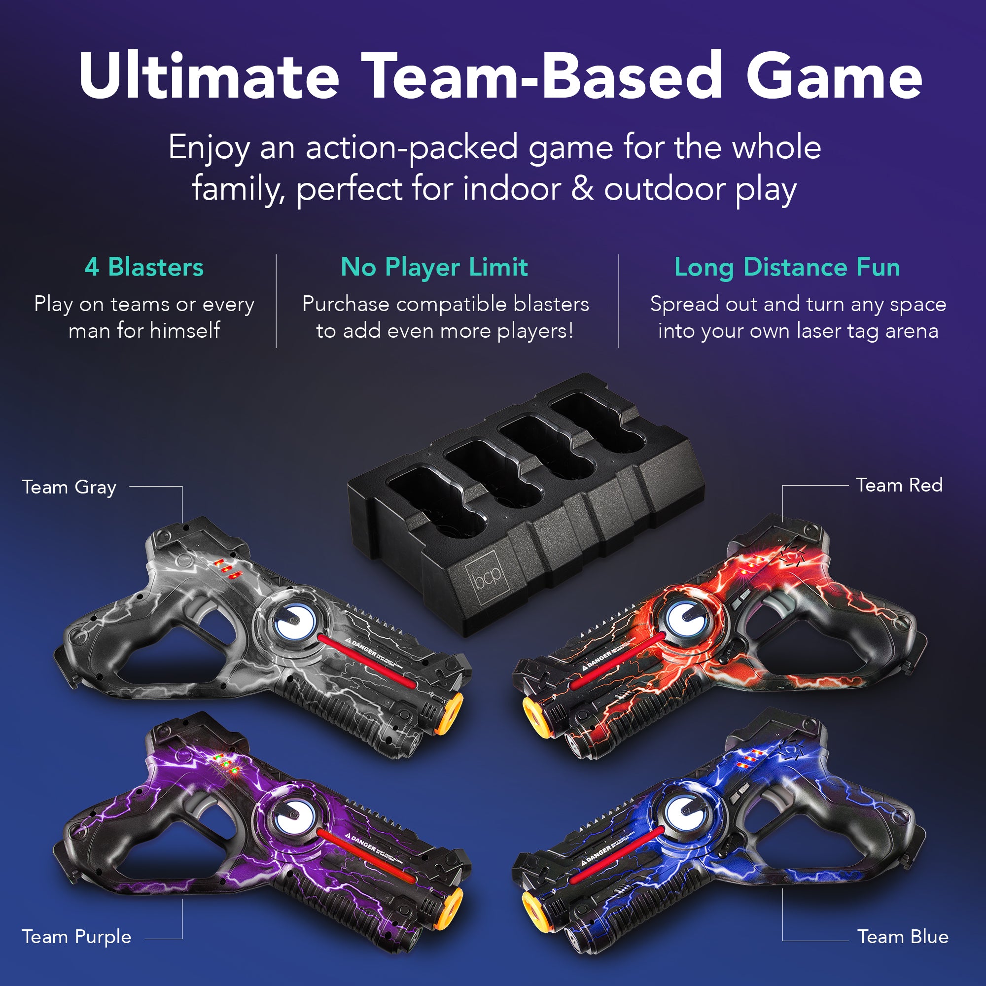 Set of 4 Rechargeable Laser Tag Blasters w/ Docking Station, No