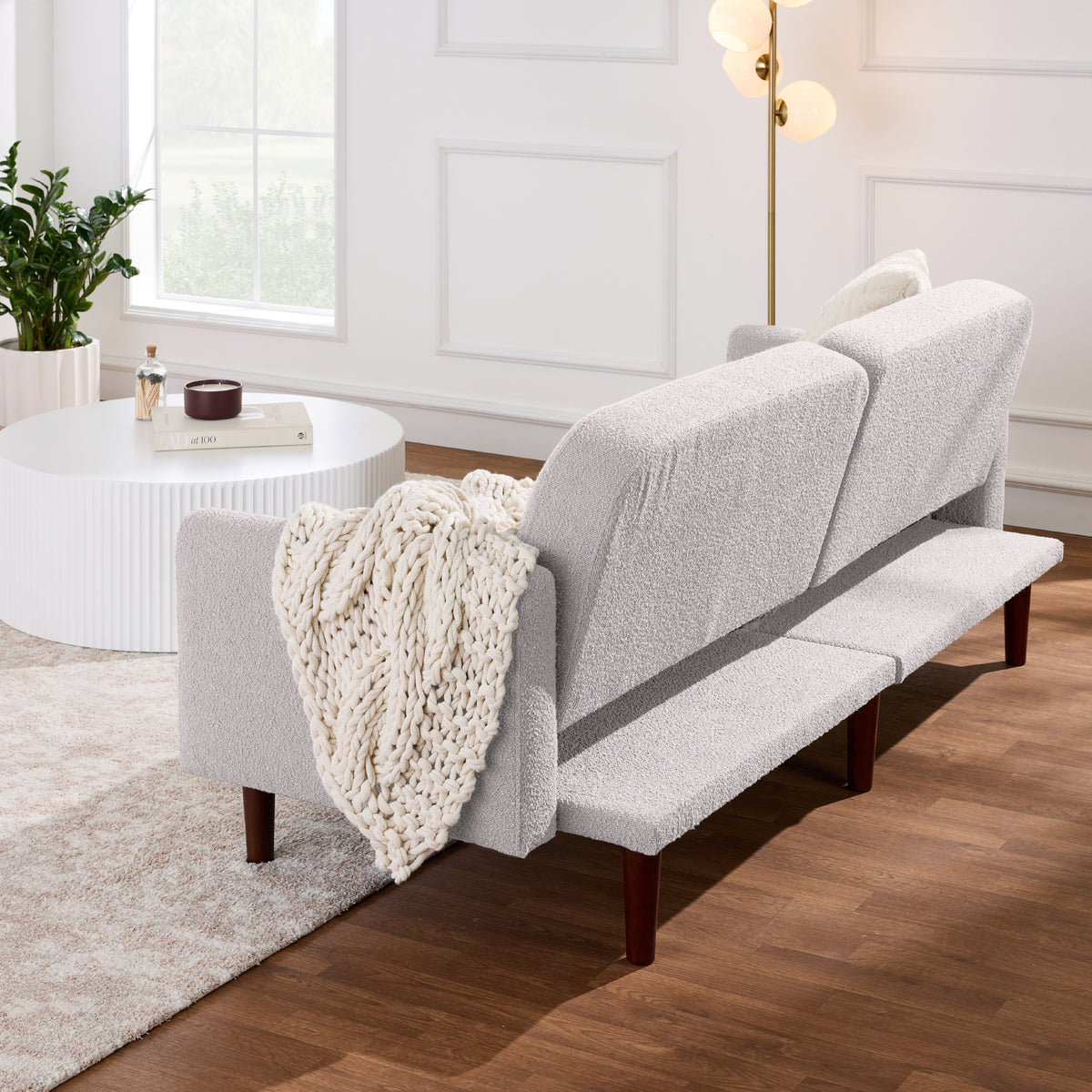 Futon Back View Curved Convertible Futon, Boucle Fabric Split-Back Sleeper Bed – Best ...