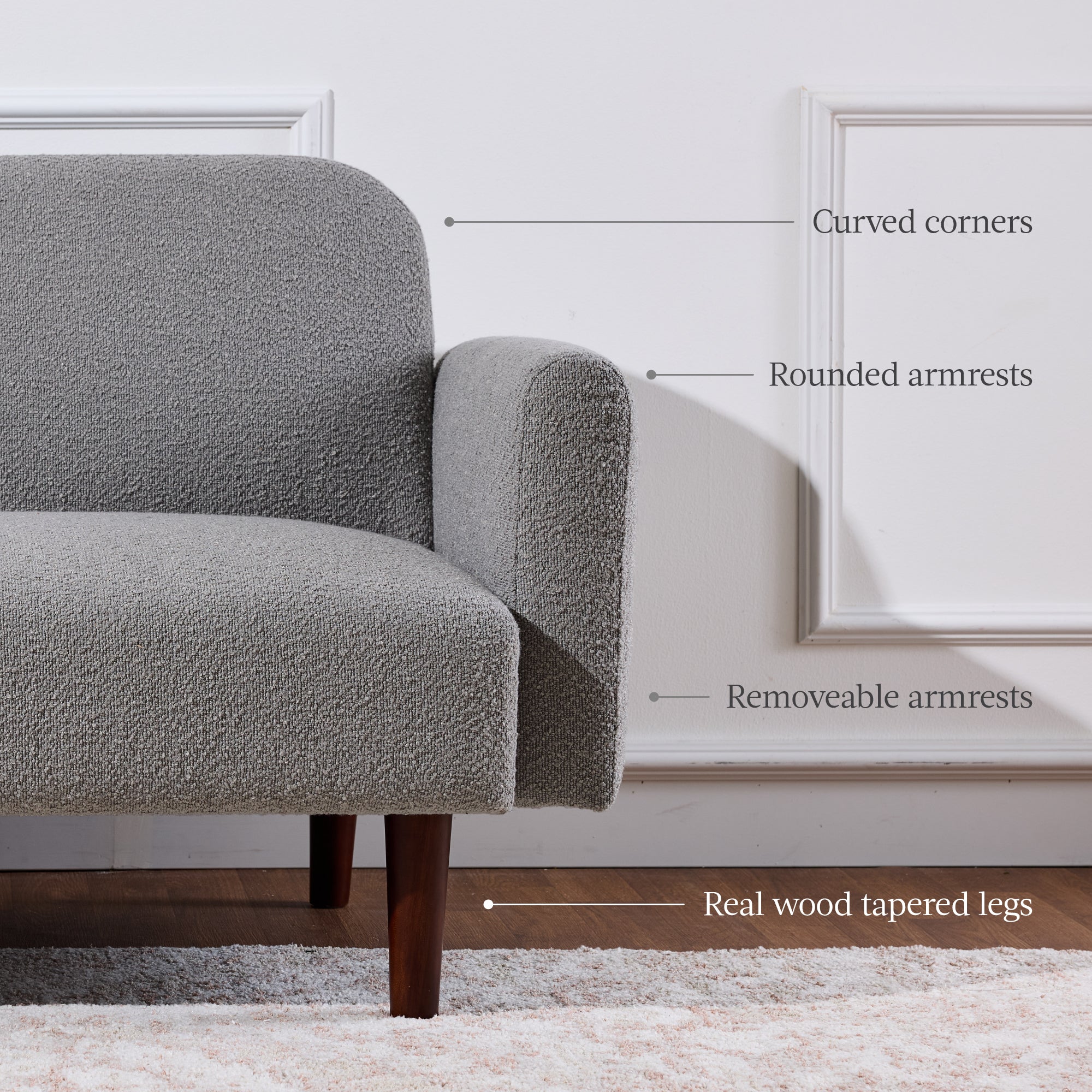 Curved Convertible Futon, Boucle Fabric Split-Back Sleeper Bed