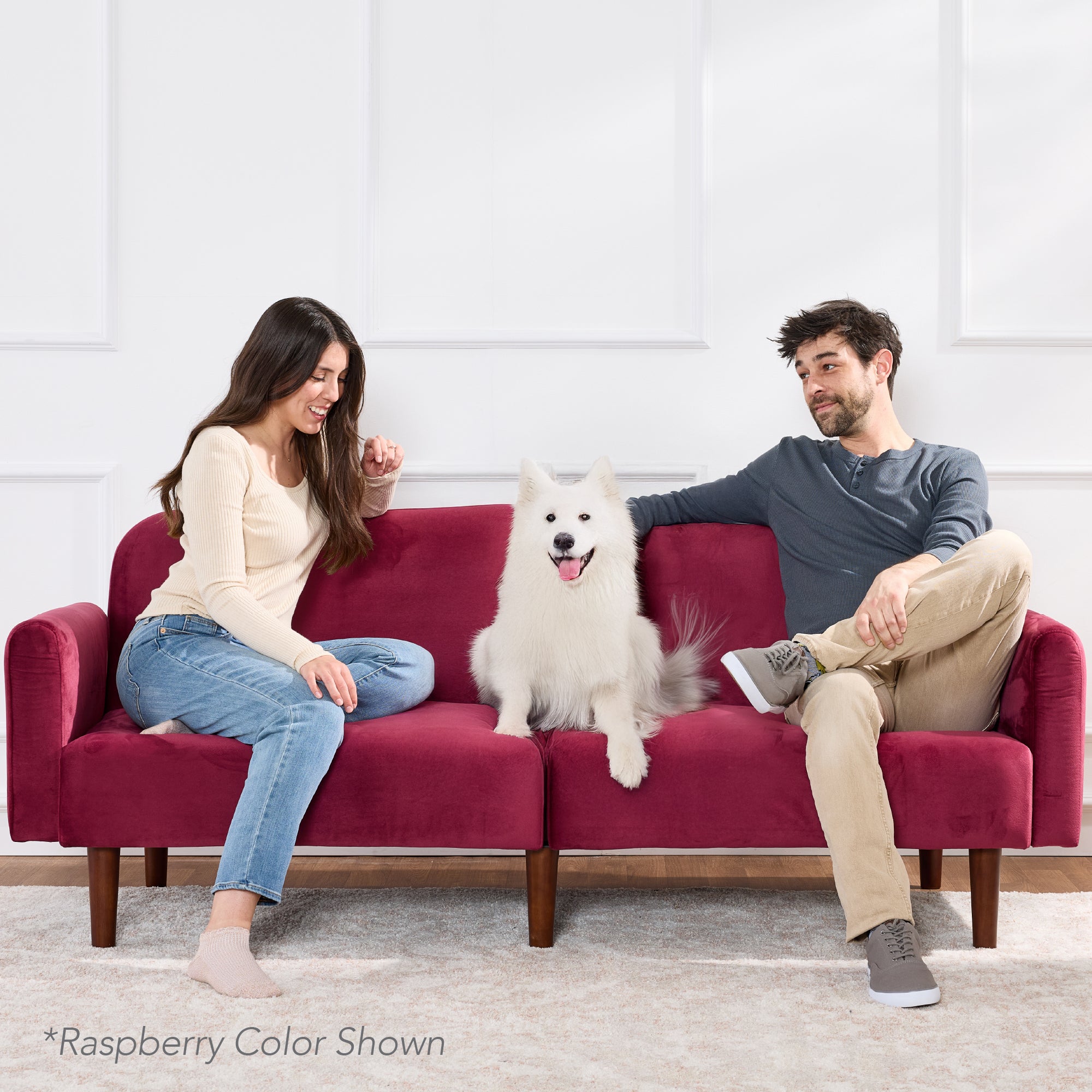 Curved Convertible Futon Velvet Fabric Split-Back Sleeper Bed