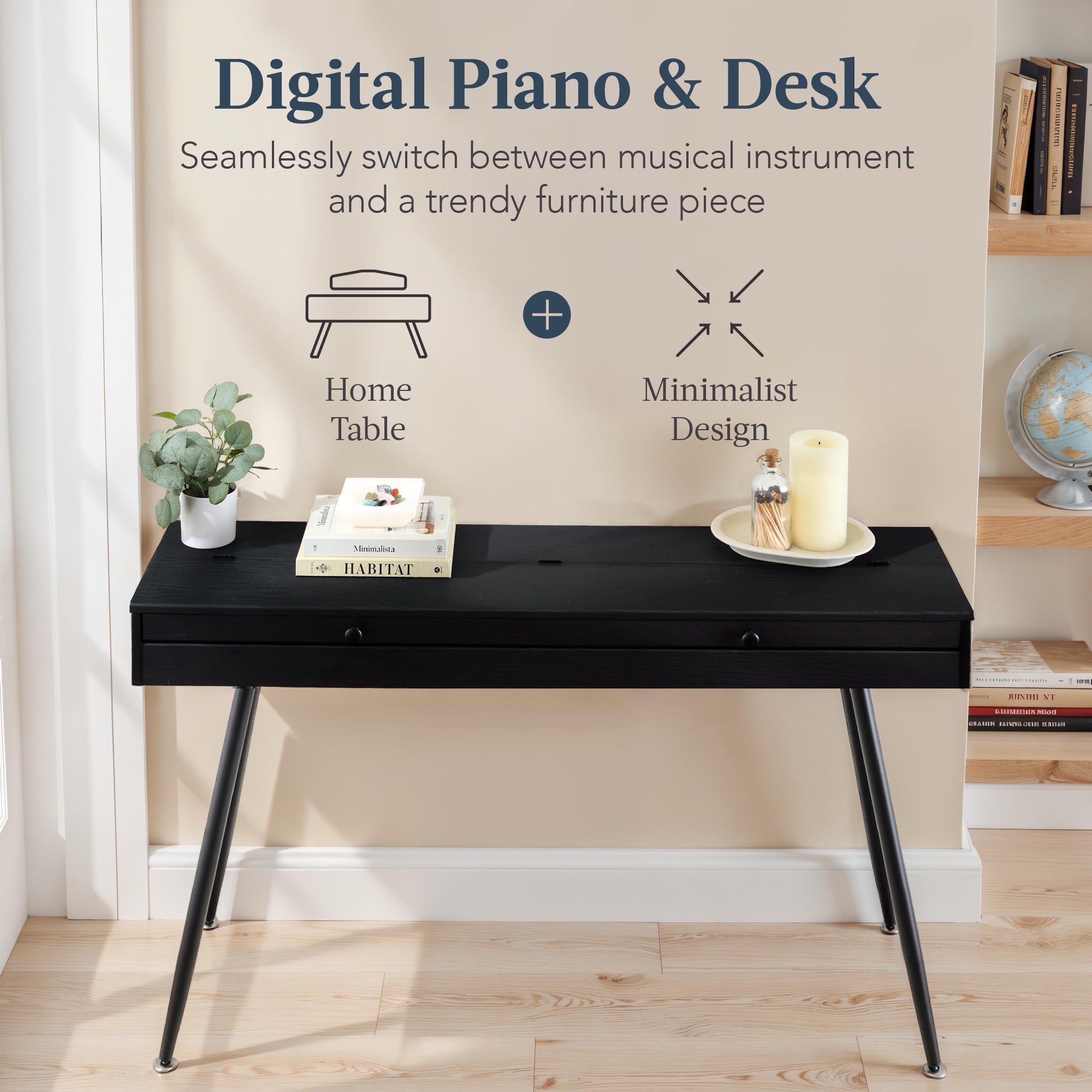 Modern 88 Key Fully Weighted Desk Style Digital Piano w/ Metal Legs